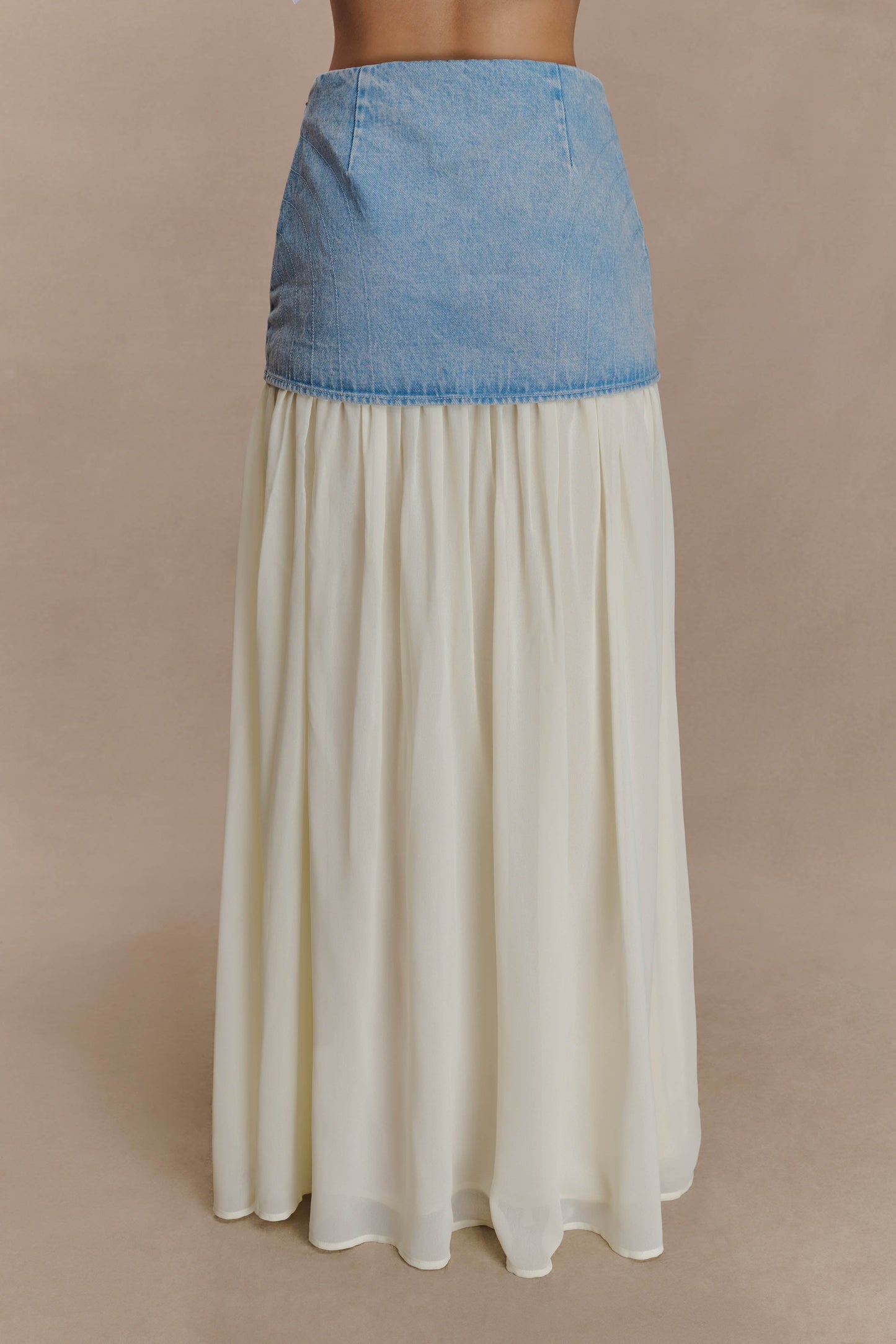Jupe Maxi en Jean Chiffon Tully - Bleu des Années 80