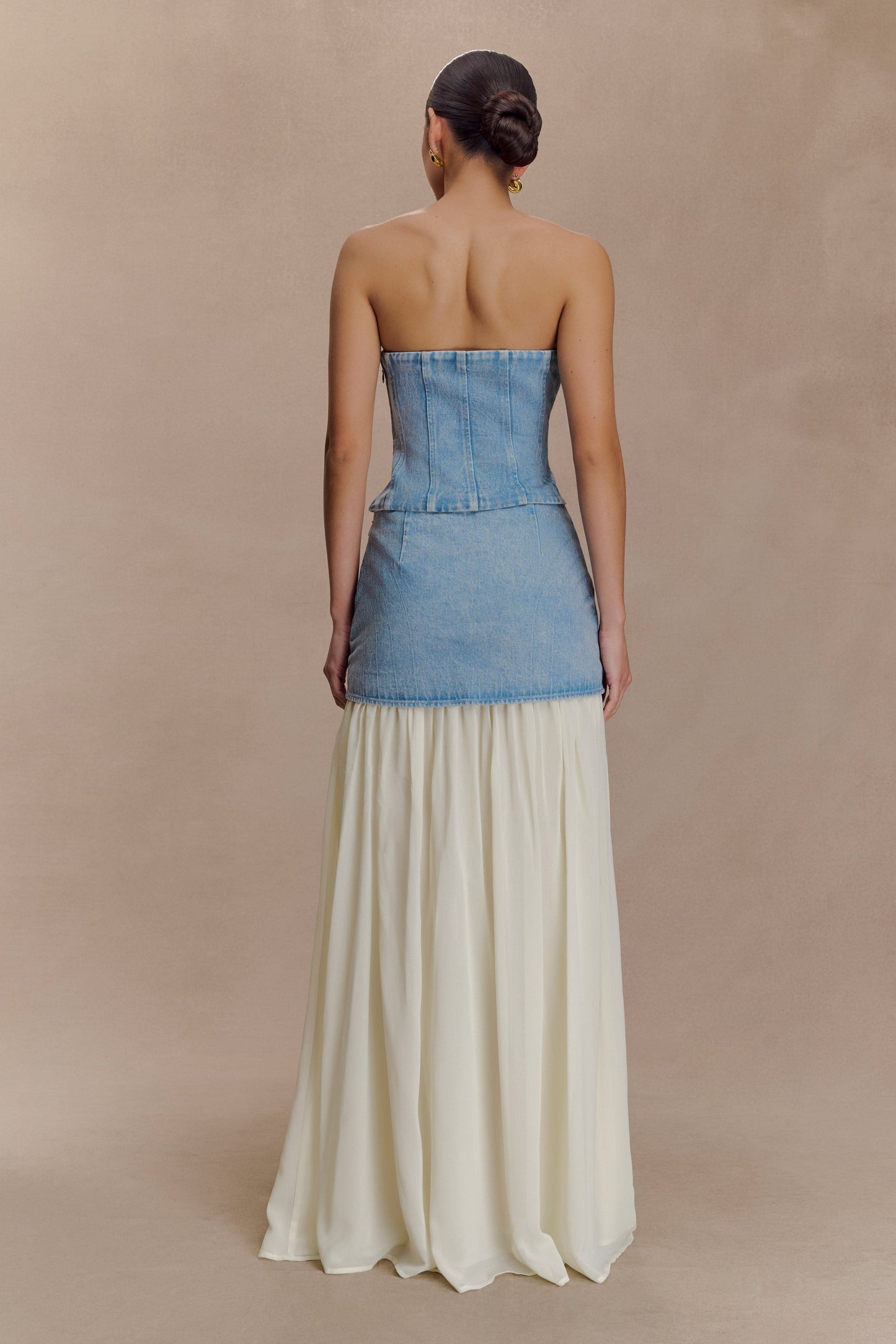 Top en jean sans bretelles à surpiqûres Tully - Bleu des années 80