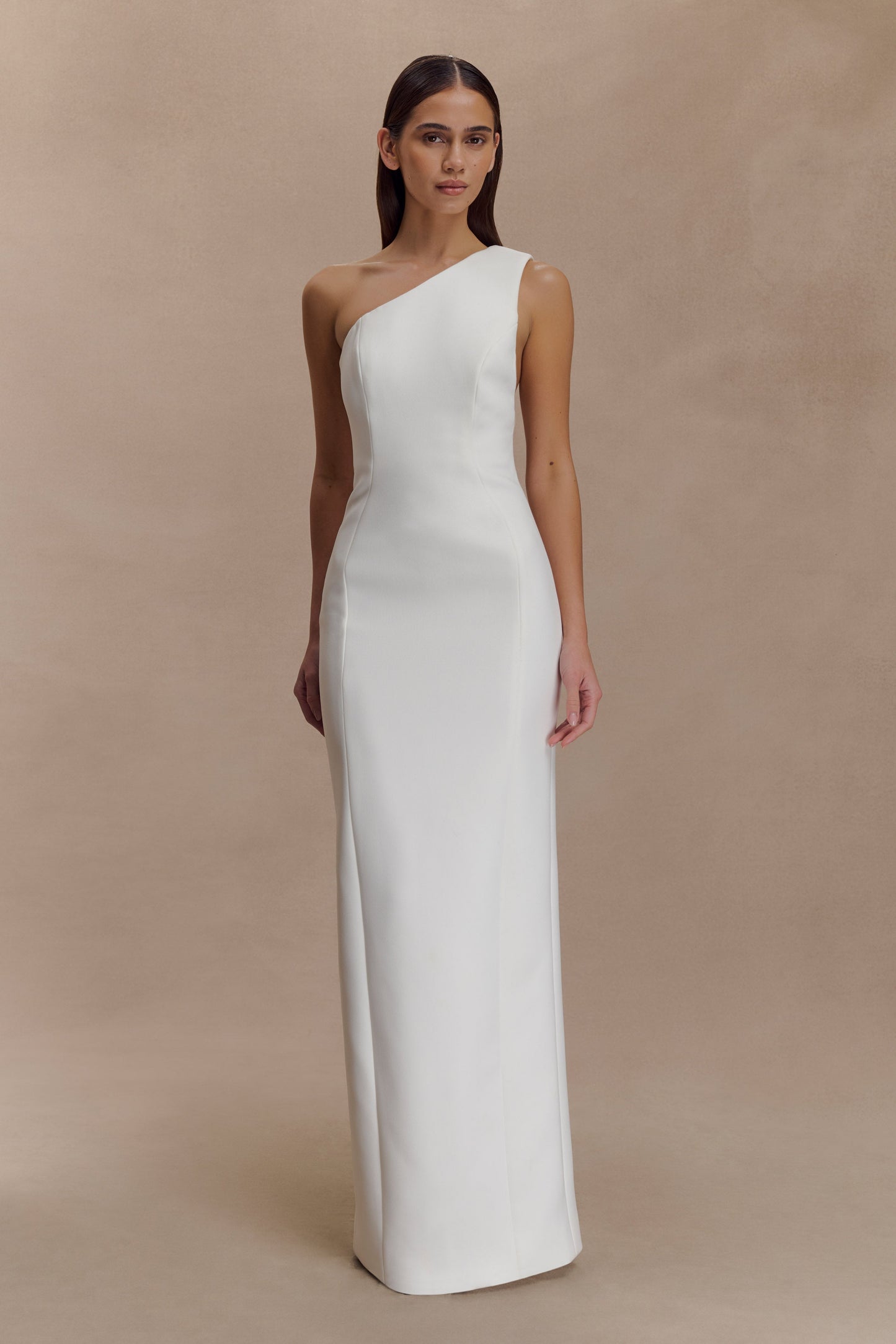 Robe maxi Milena en crêpe avec une seule épaule - Blanc