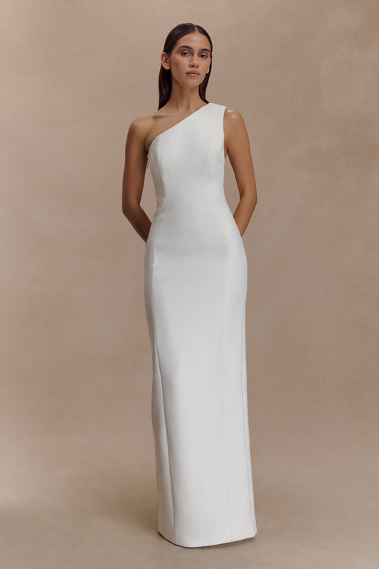 Robe maxi Milena en crêpe avec une seule épaule - Blanc