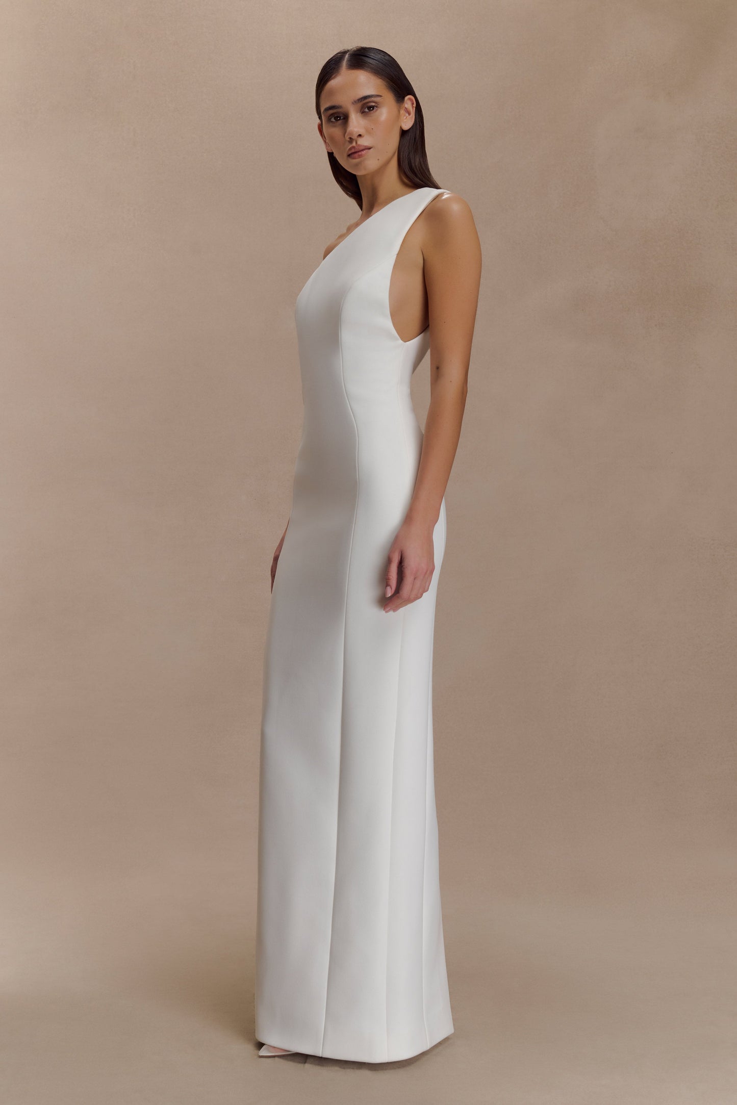 Robe maxi Milena en crêpe avec une seule épaule - Blanc