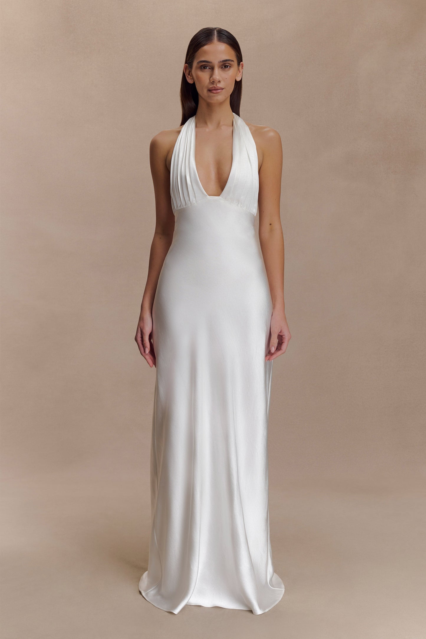 Alice Robe Maxi Satin à Décolleté Croisé - Blanc
