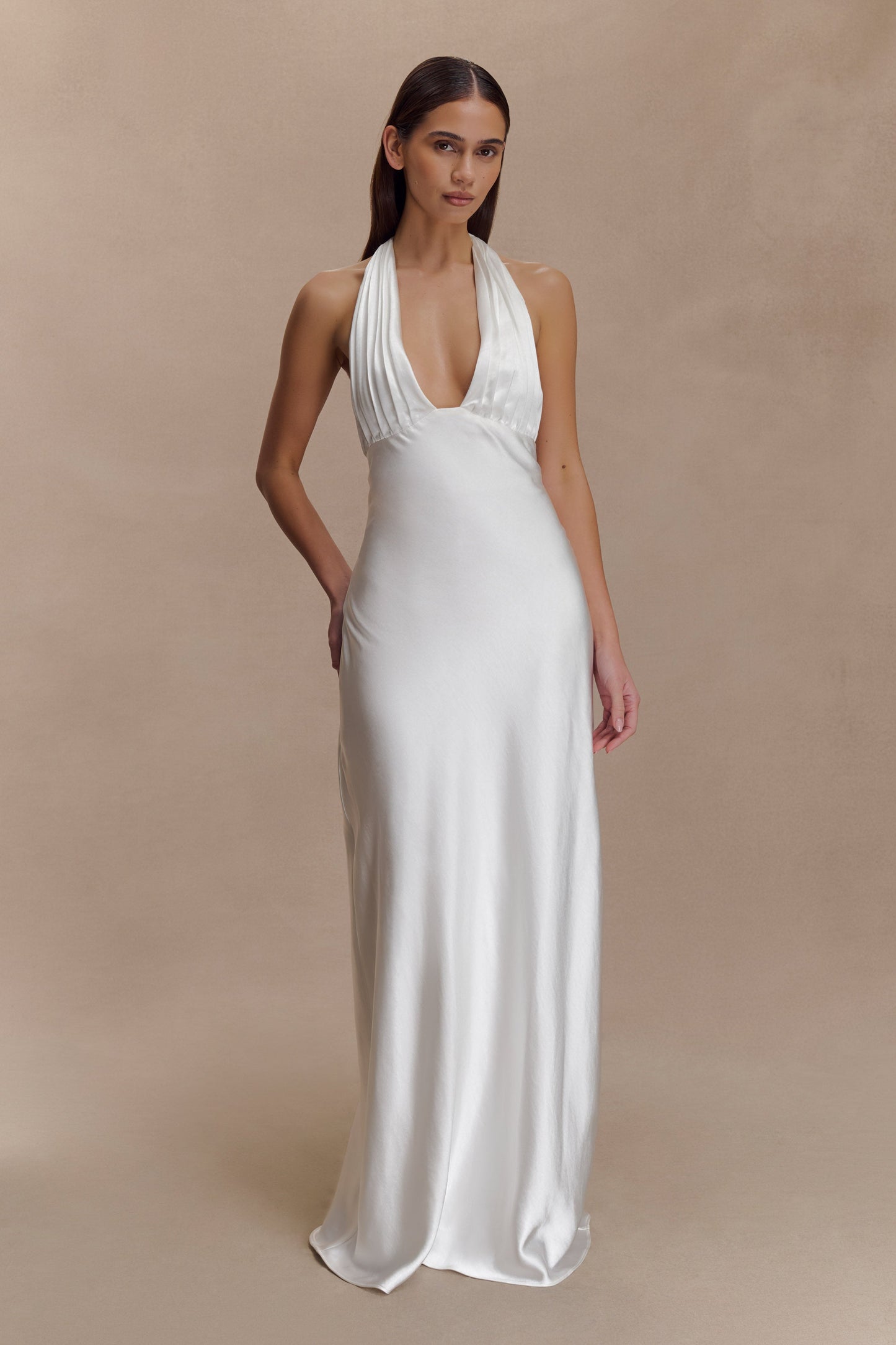 Alice Robe Maxi Satin à Décolleté Croisé - Blanc