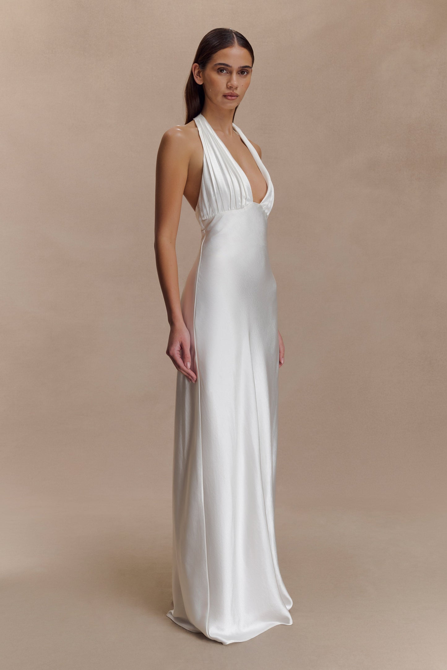 Alice Robe Maxi Satin à Décolleté Croisé - Blanc