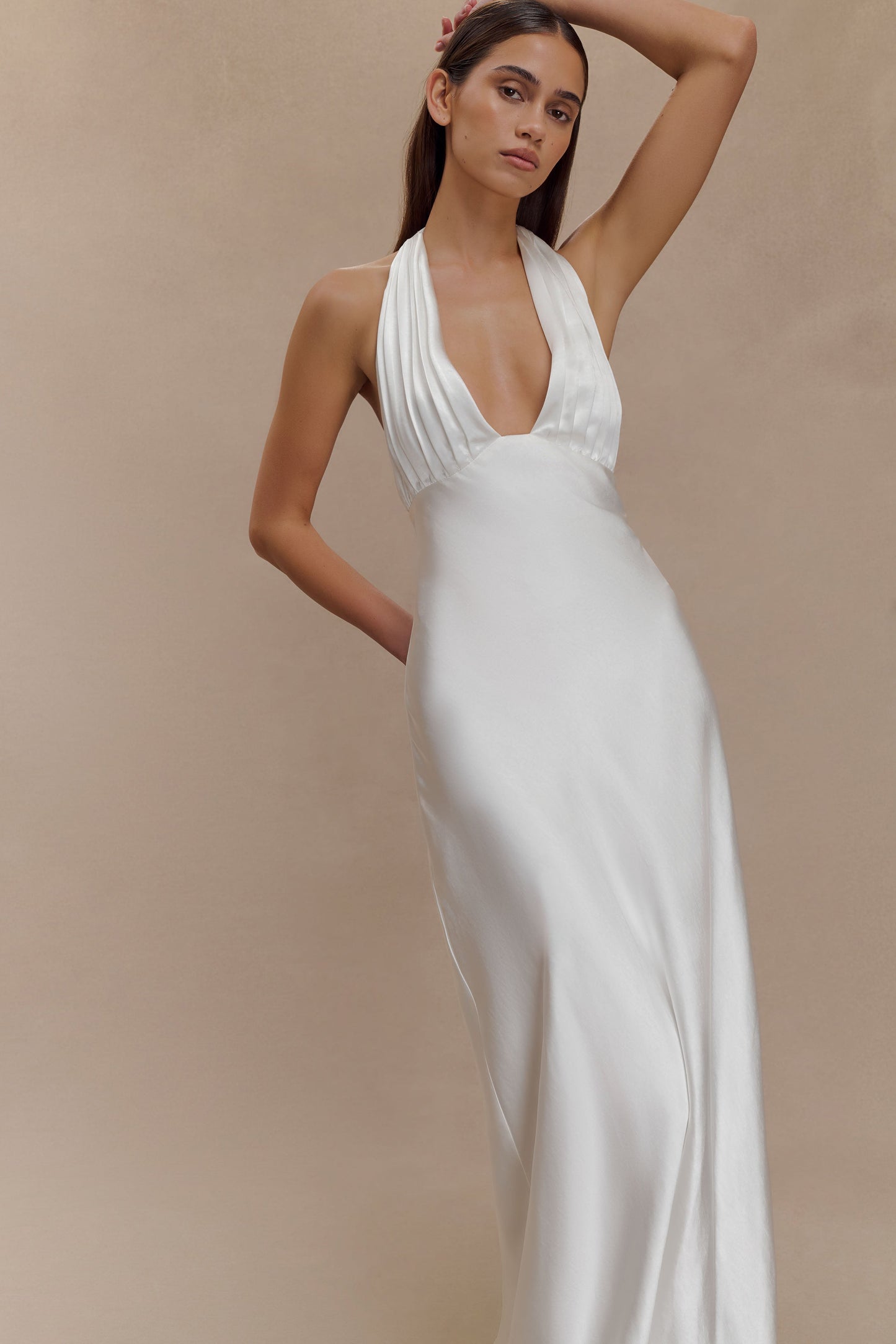 Alice Robe Maxi Satin à Décolleté Croisé - Blanc