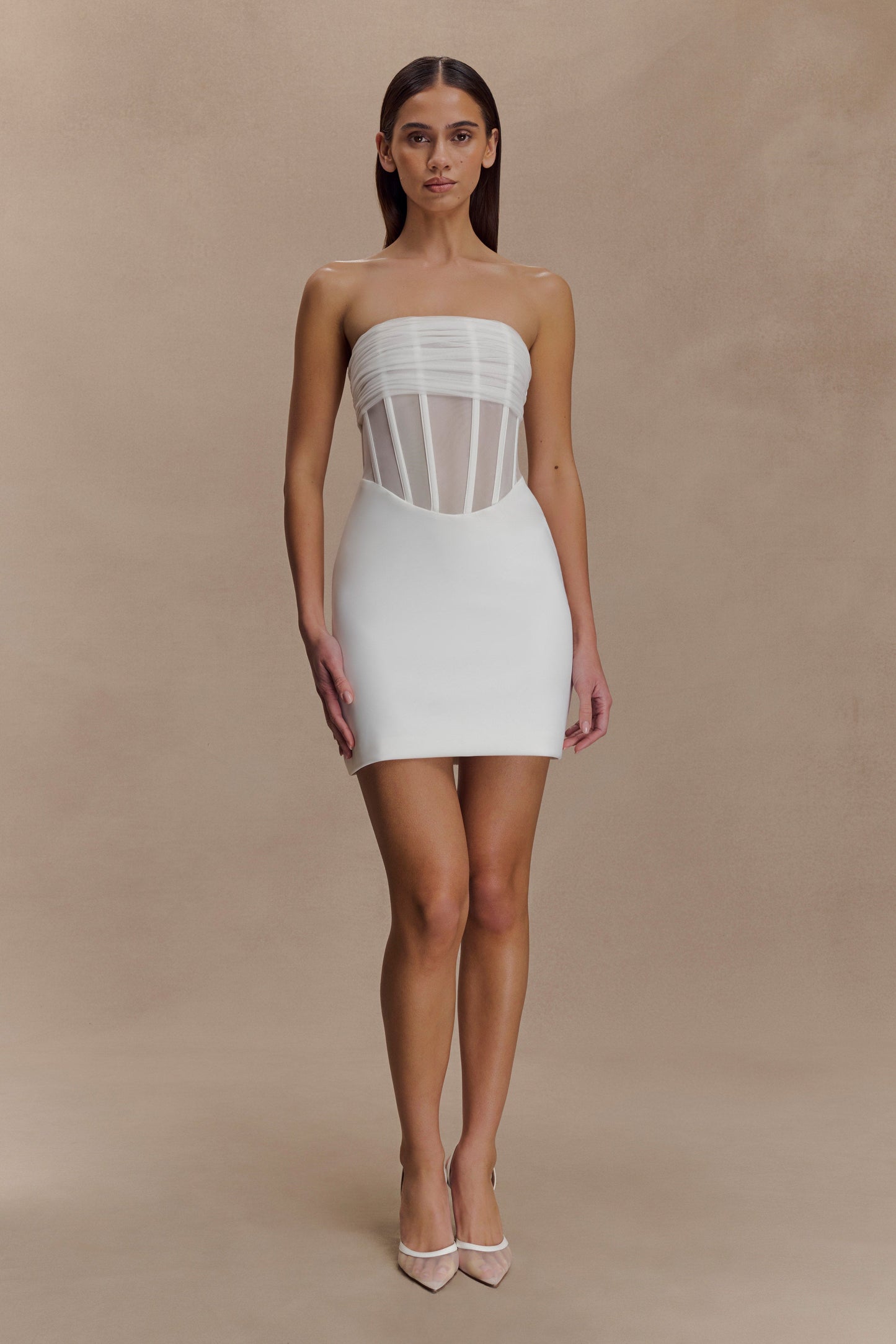 Mini-robe corset en maille Palmer - Ivoire