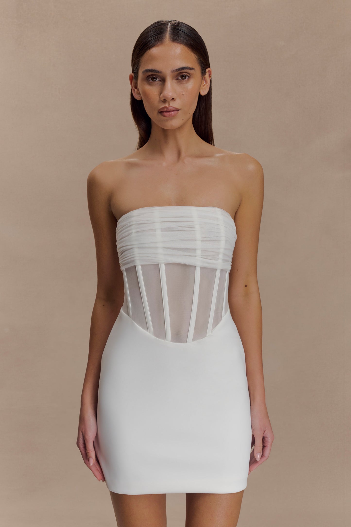 Mini-robe corset en maille Palmer - Ivoire