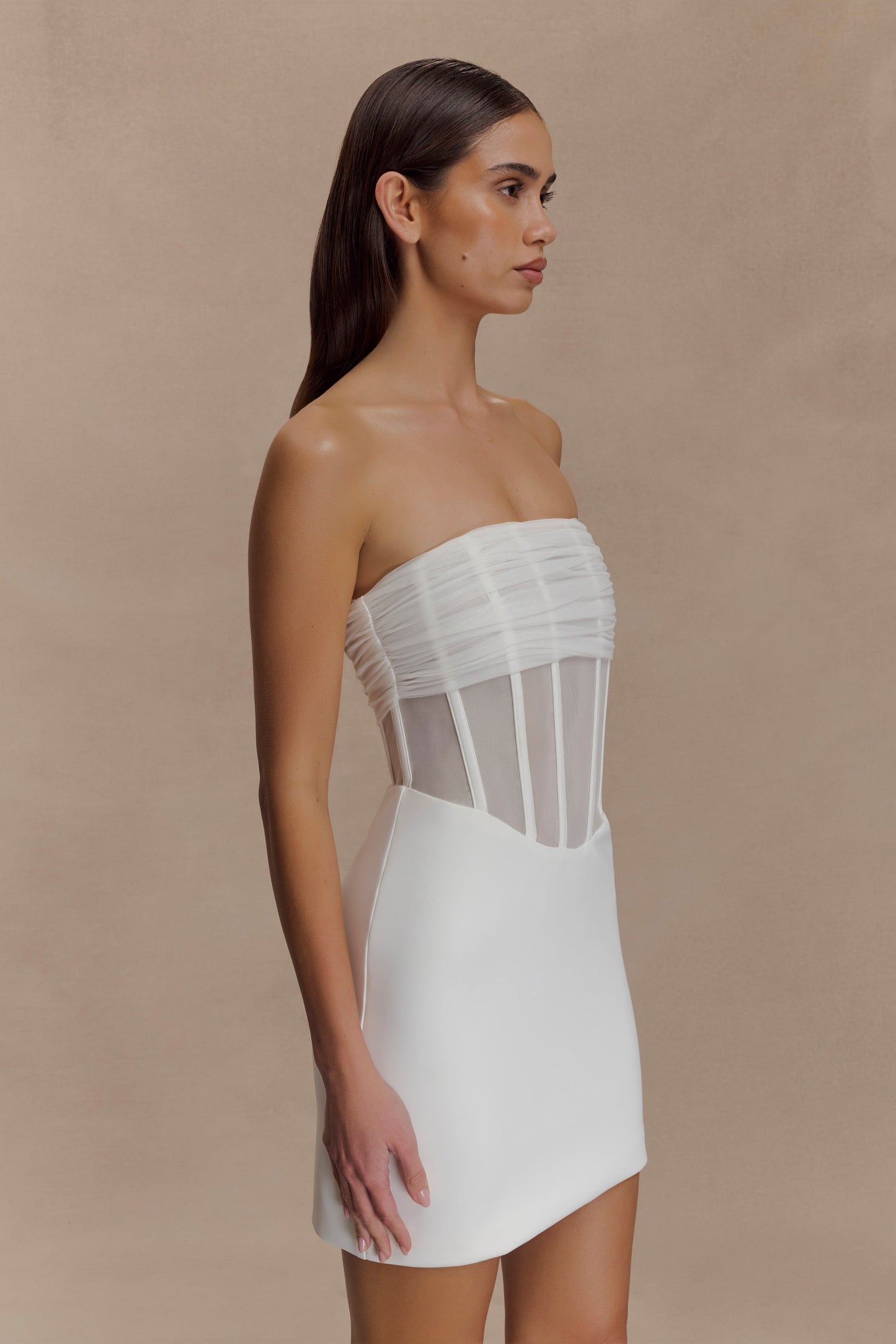 Mini-robe corset en maille Palmer - Ivoire
