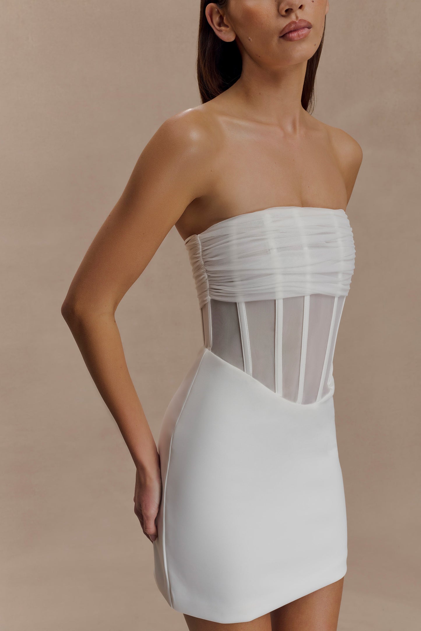 Mini-robe corset en maille Palmer - Ivoire