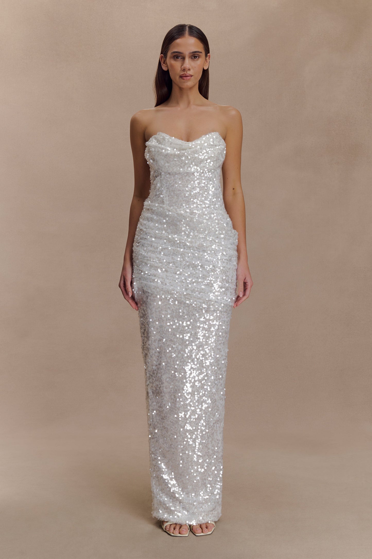 Robe Maxi Nala sans Bretelles à Paillettes - Ivoire
