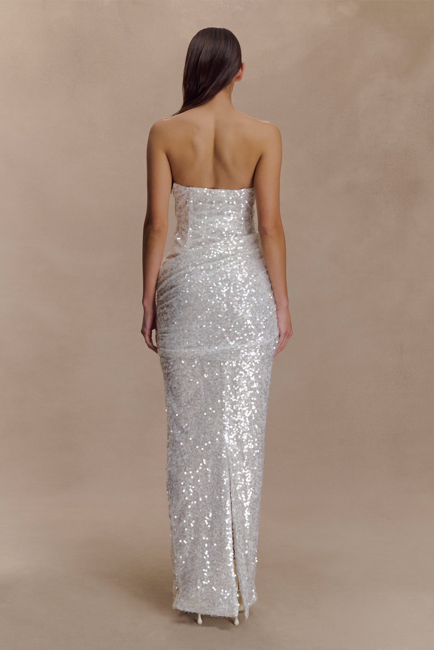 Robe Maxi Nala sans Bretelles à Paillettes - Ivoire