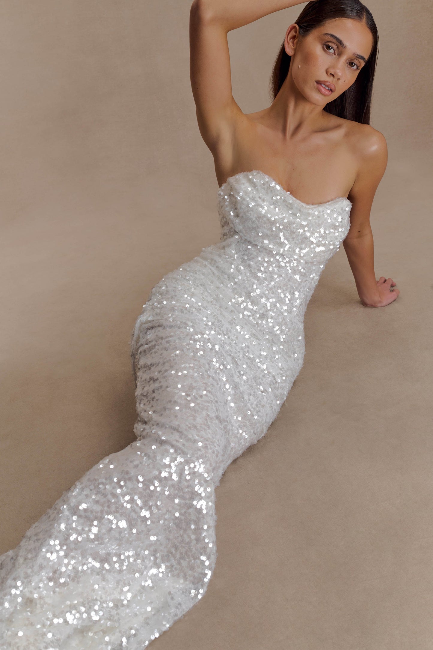 Robe Maxi Nala sans Bretelles à Paillettes - Ivoire