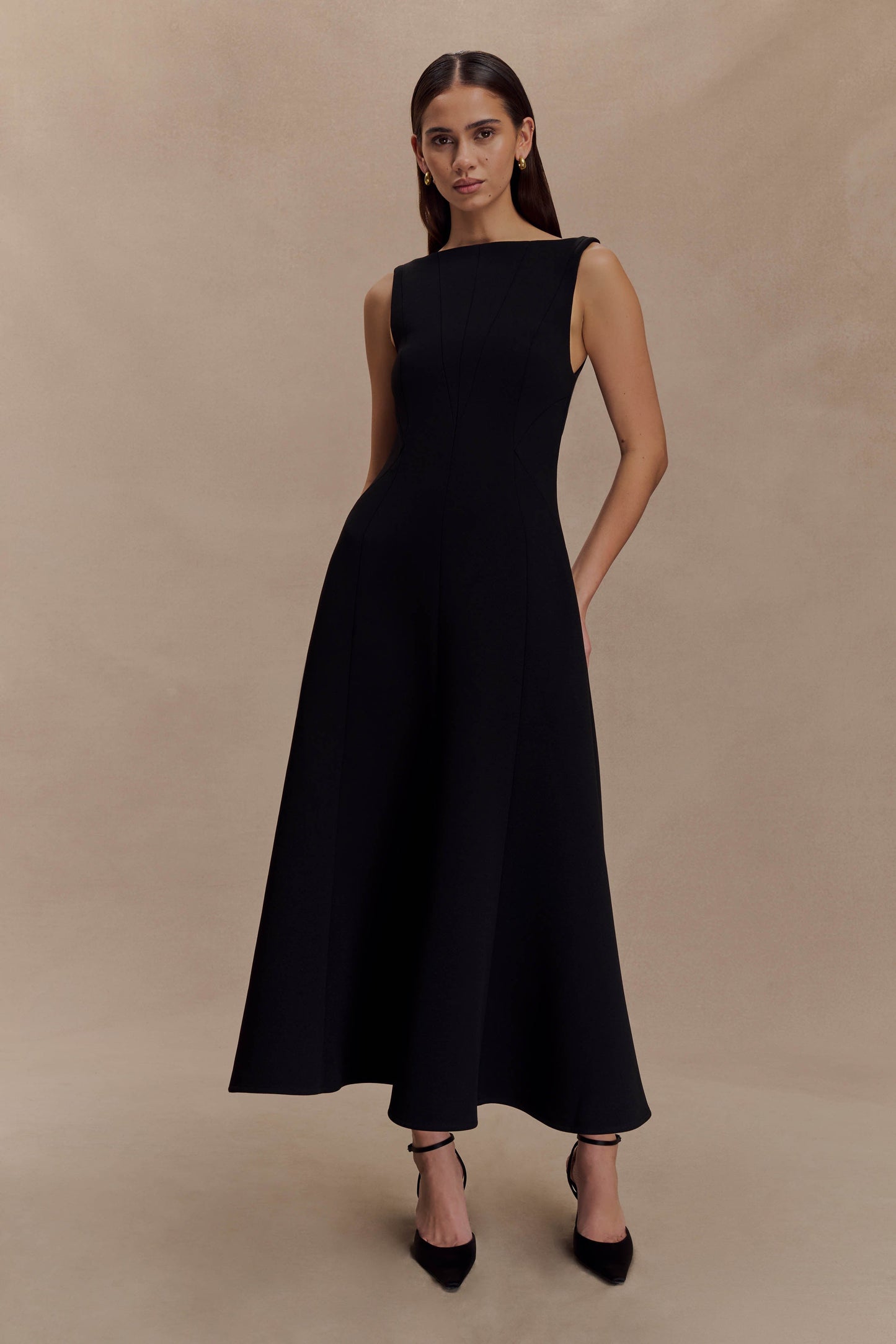 Robe midi trapèze en crêpe Callista - Noir