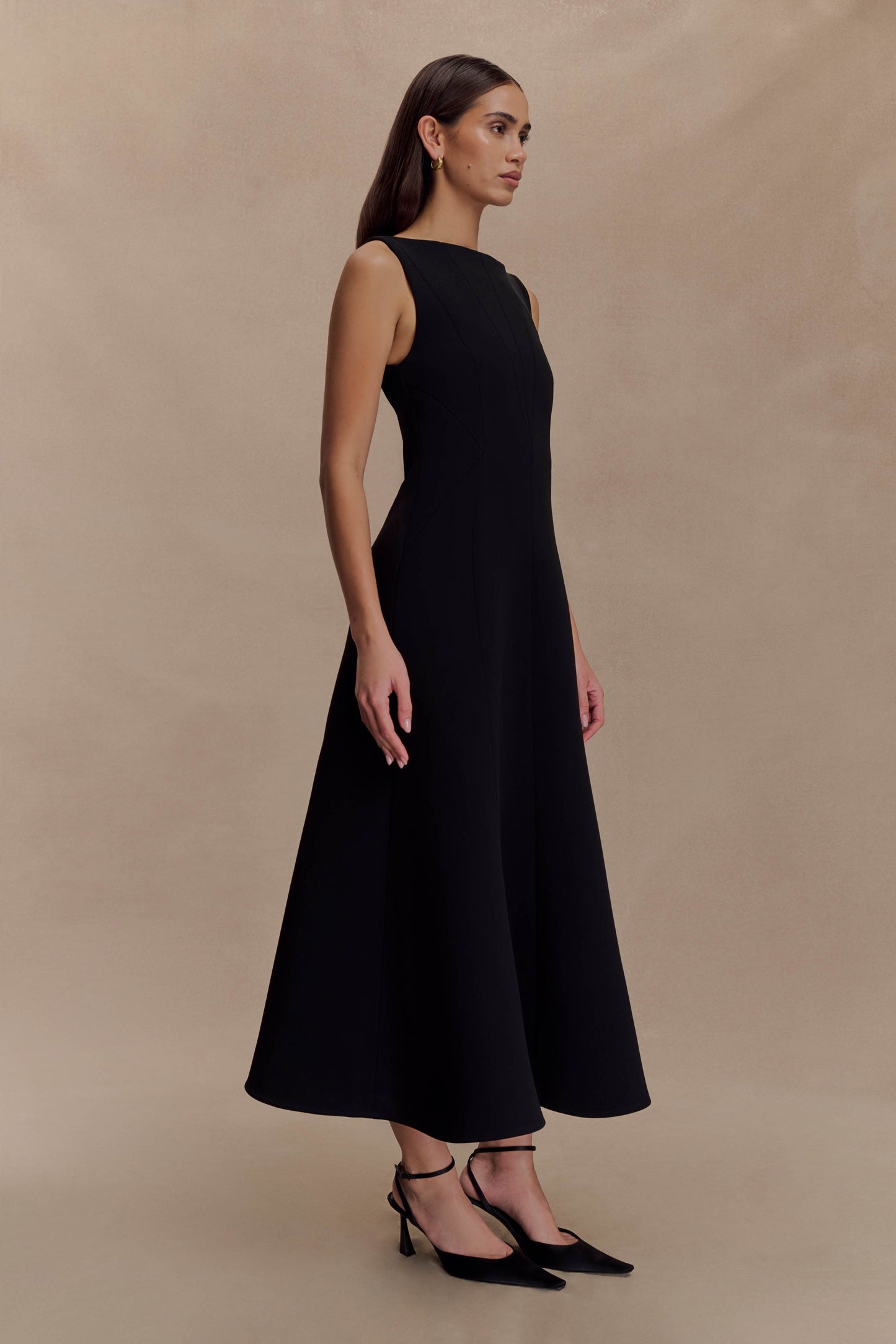 Robe midi trapèze en crêpe Callista - Noir