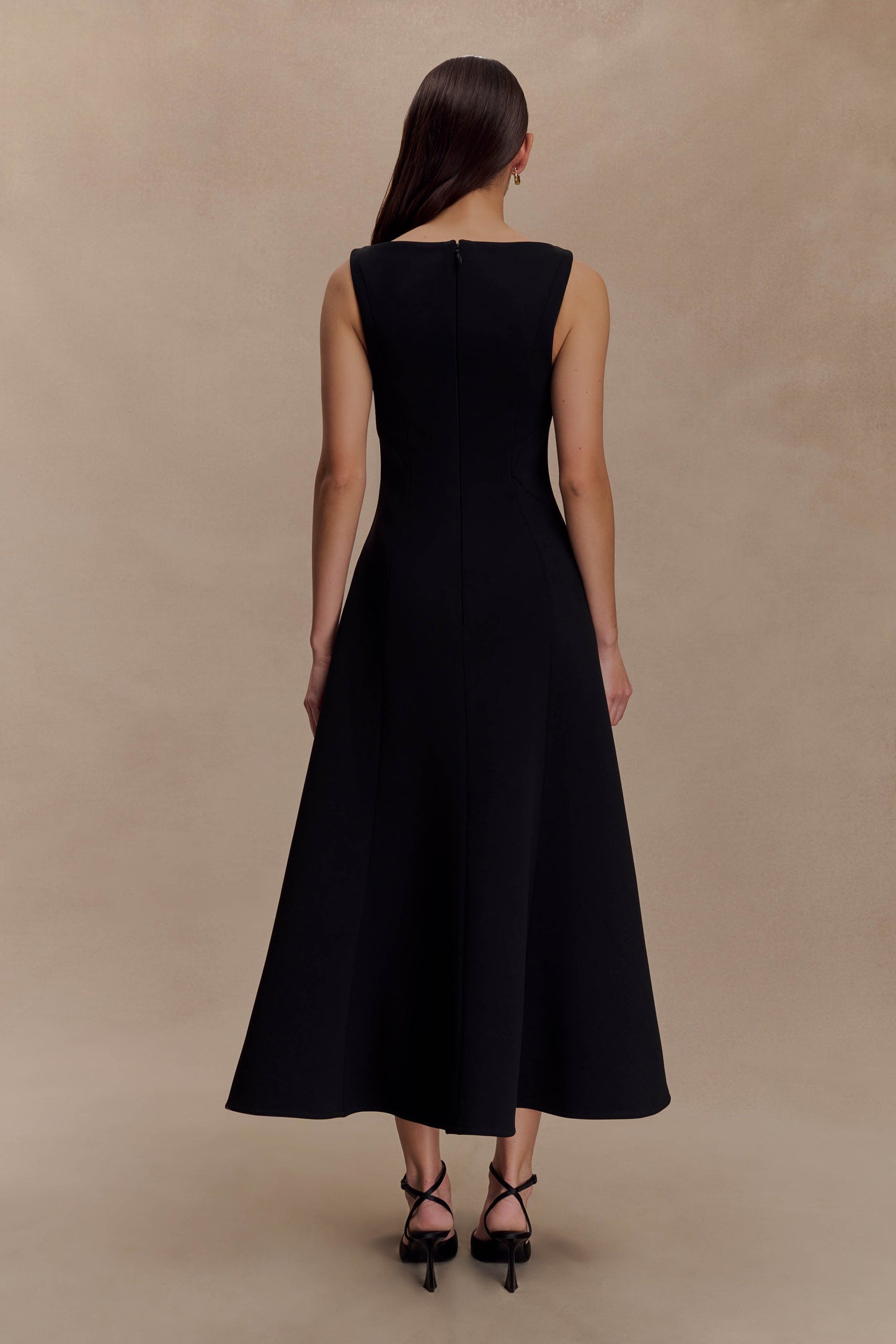 Robe midi trapèze en crêpe Callista - Noir