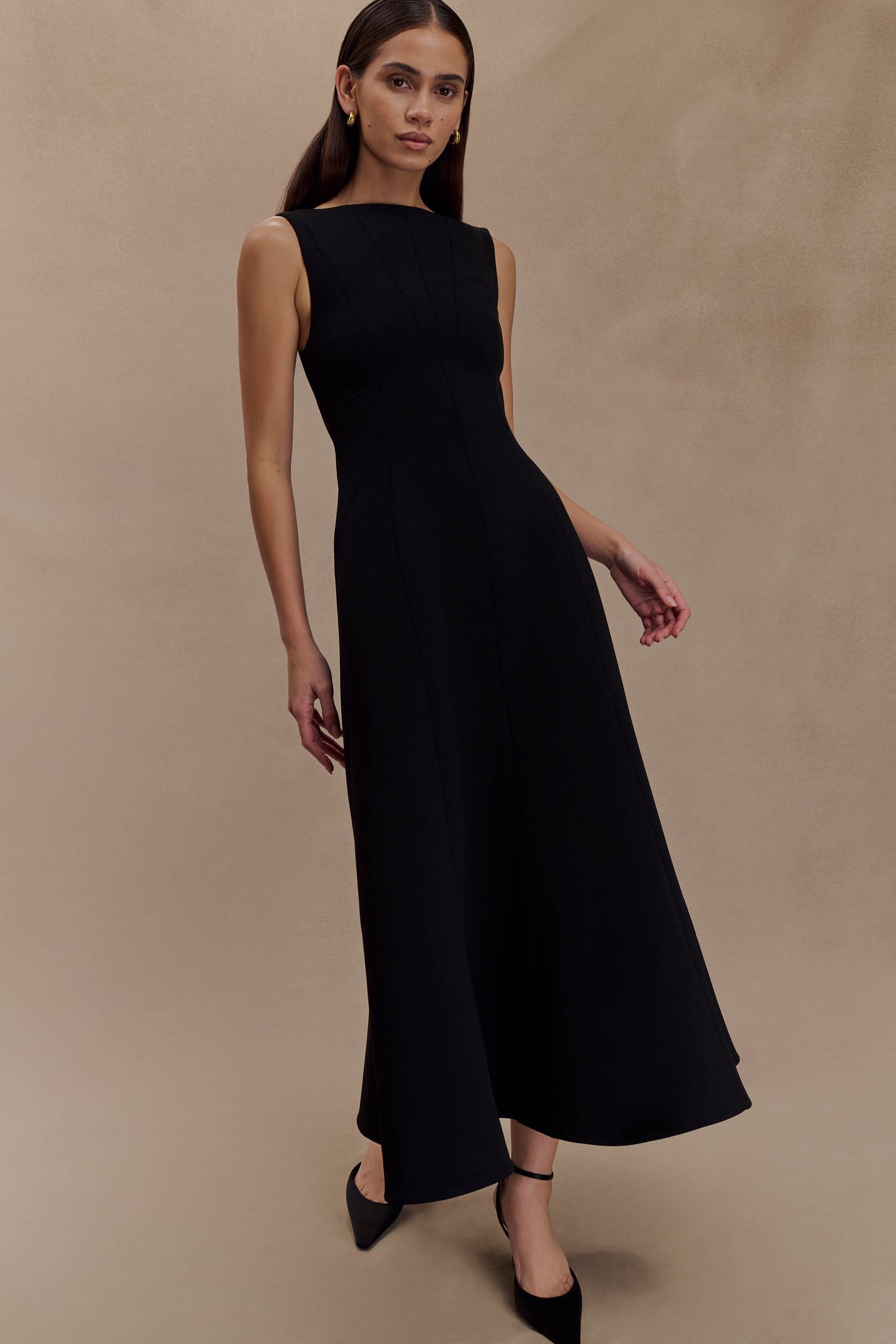 Robe midi trapèze en crêpe Callista - Noir