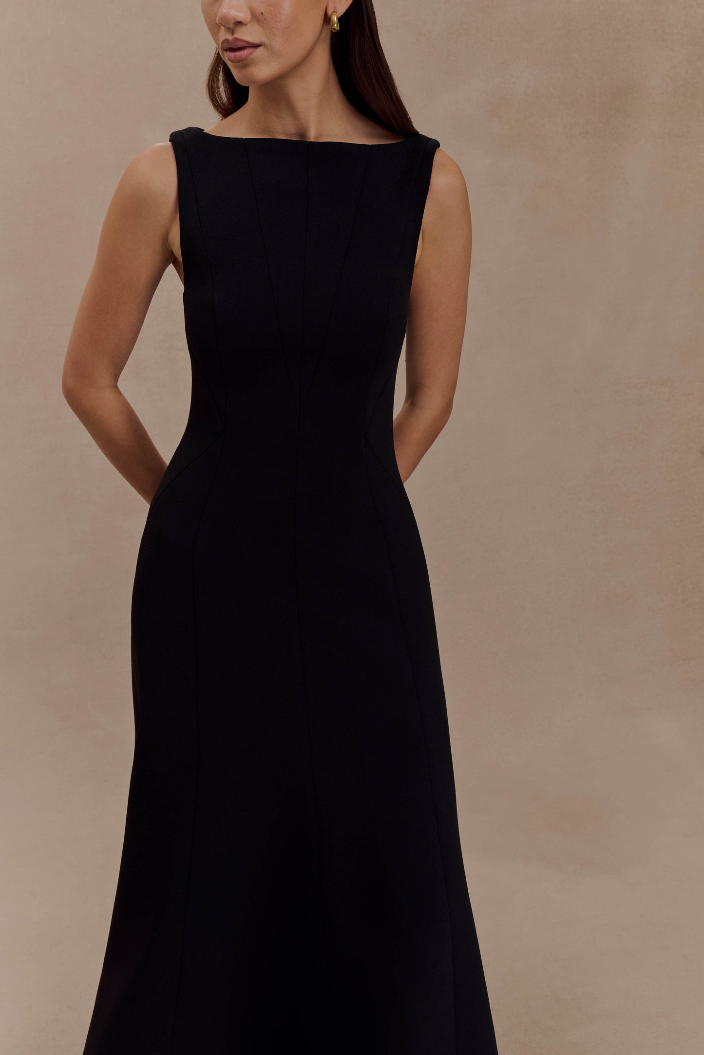 Robe midi trapèze en crêpe Callista - Noir