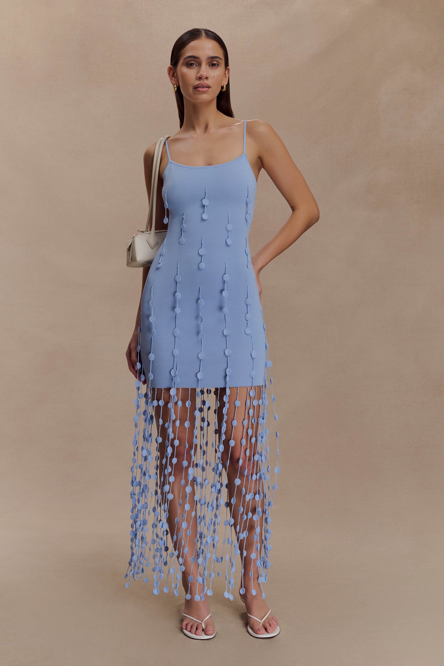 Mini-robe à fleurs tricotée à la main Tove - Bleu