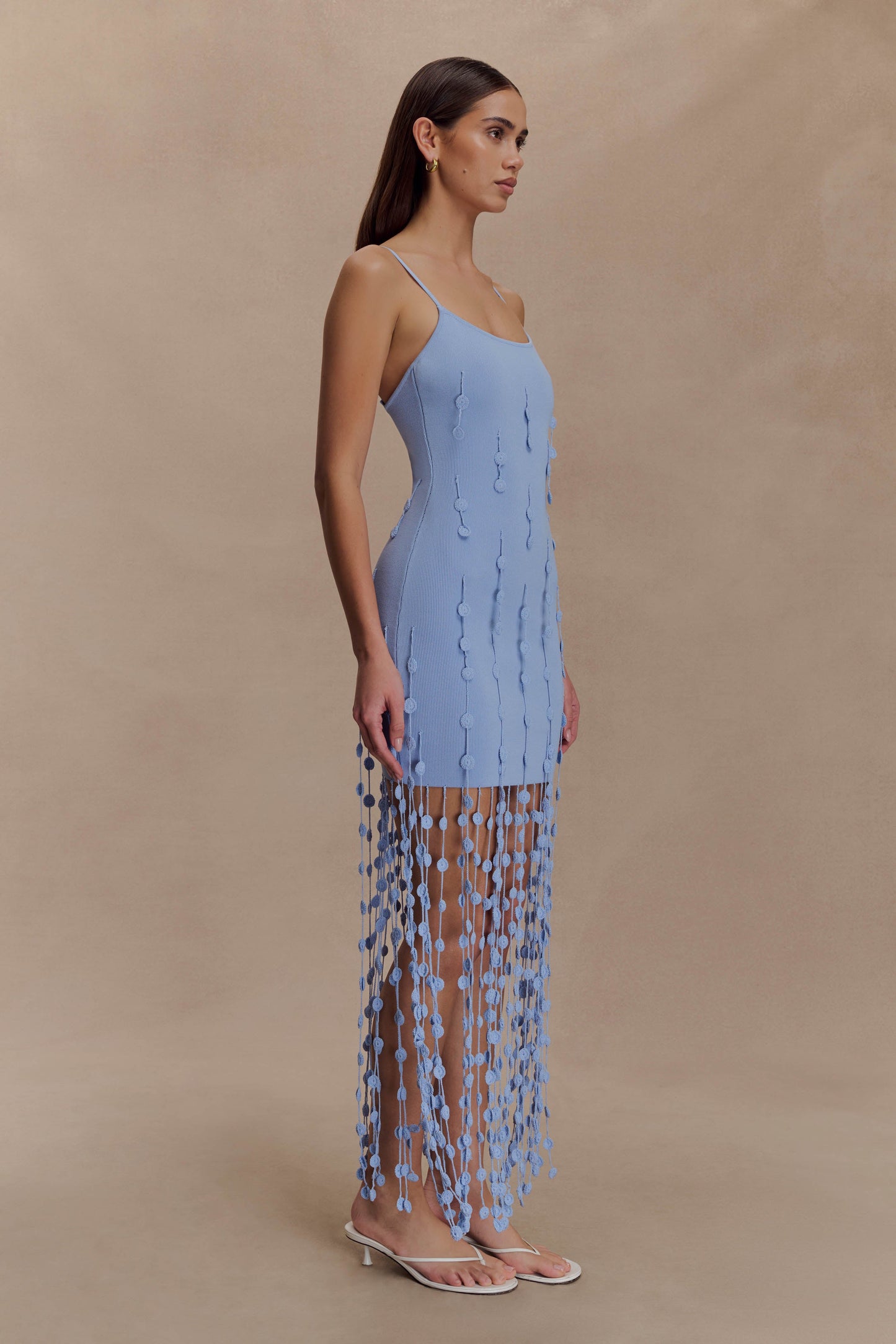 Mini-robe à fleurs tricotée à la main Tove - Bleu