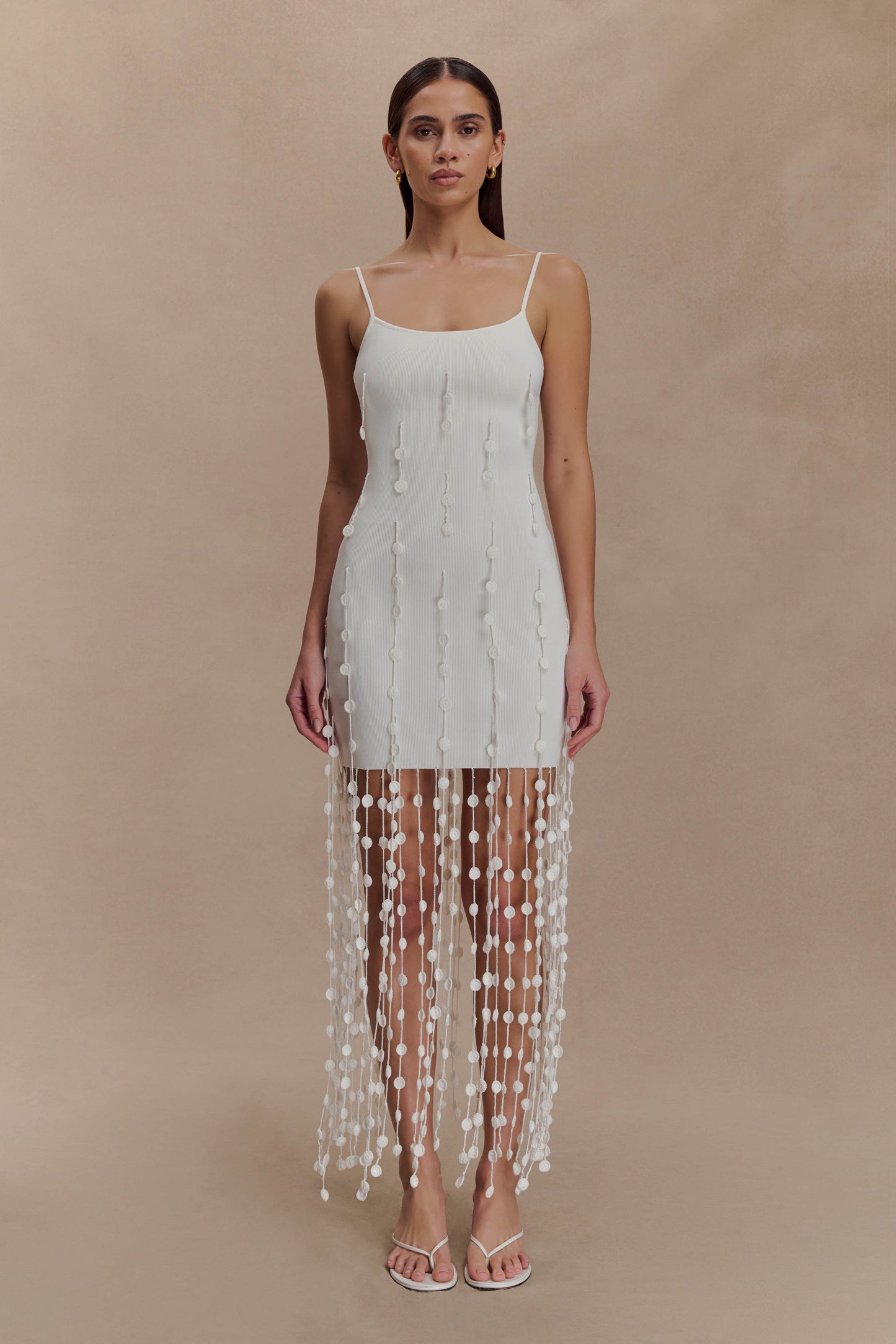 Robe mini fleur en tricot à la main Tove - Blanc