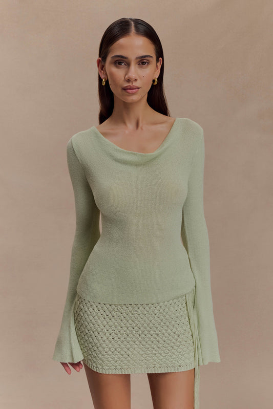 Top en tricot à col montant et manches longues Elowen - Vert pastel