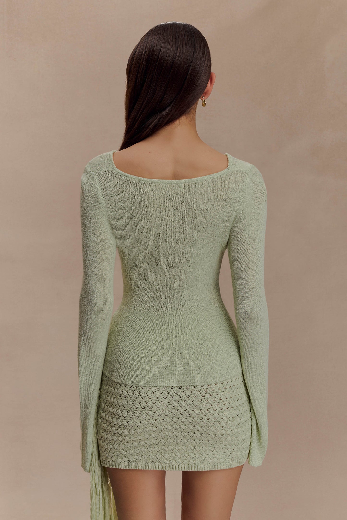 Top en tricot à col montant et manches longues Elowen - Vert pastel