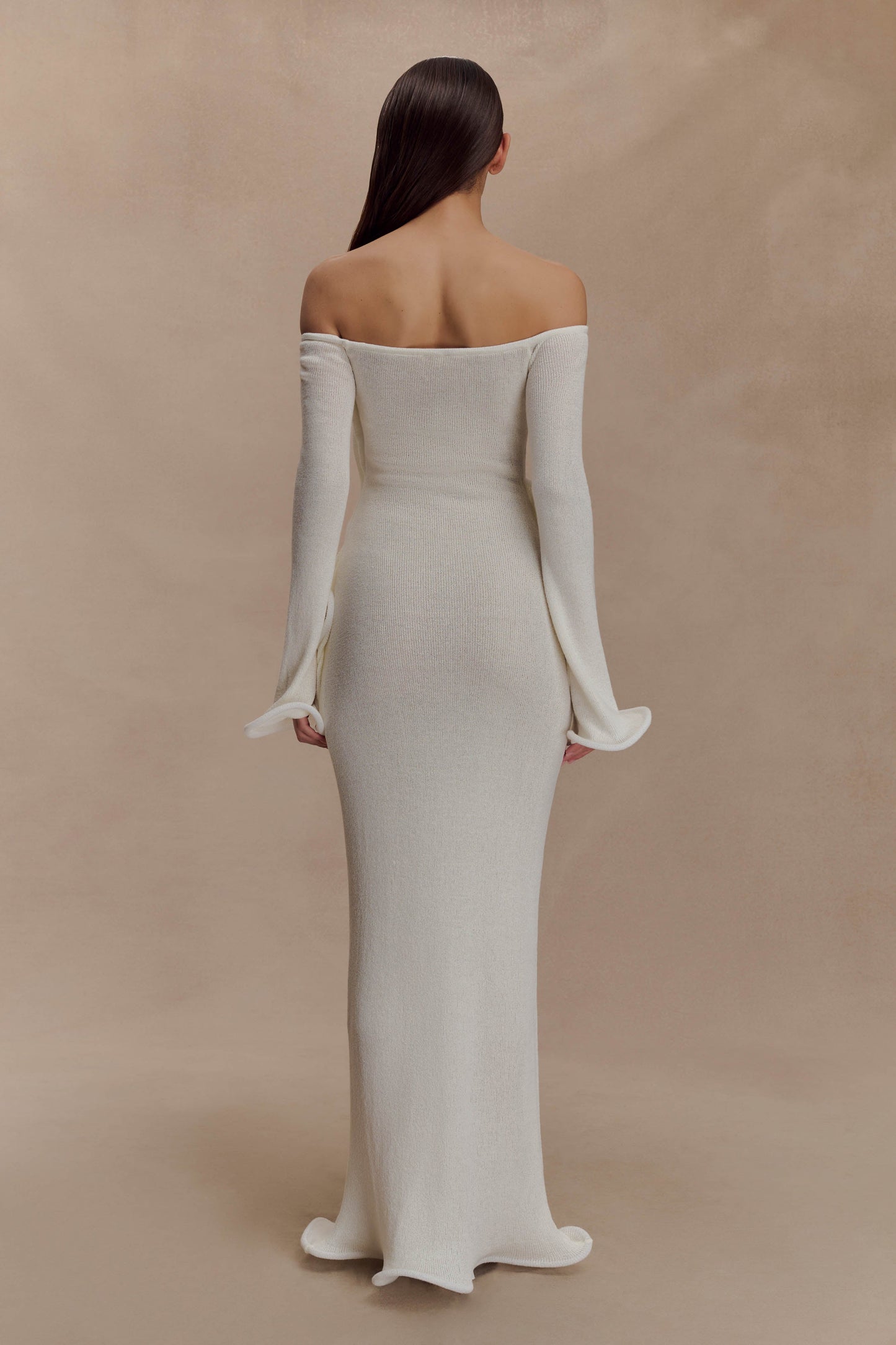 Sandrine Robe Maxi Tricoté à Manches Décolletées - Blanc