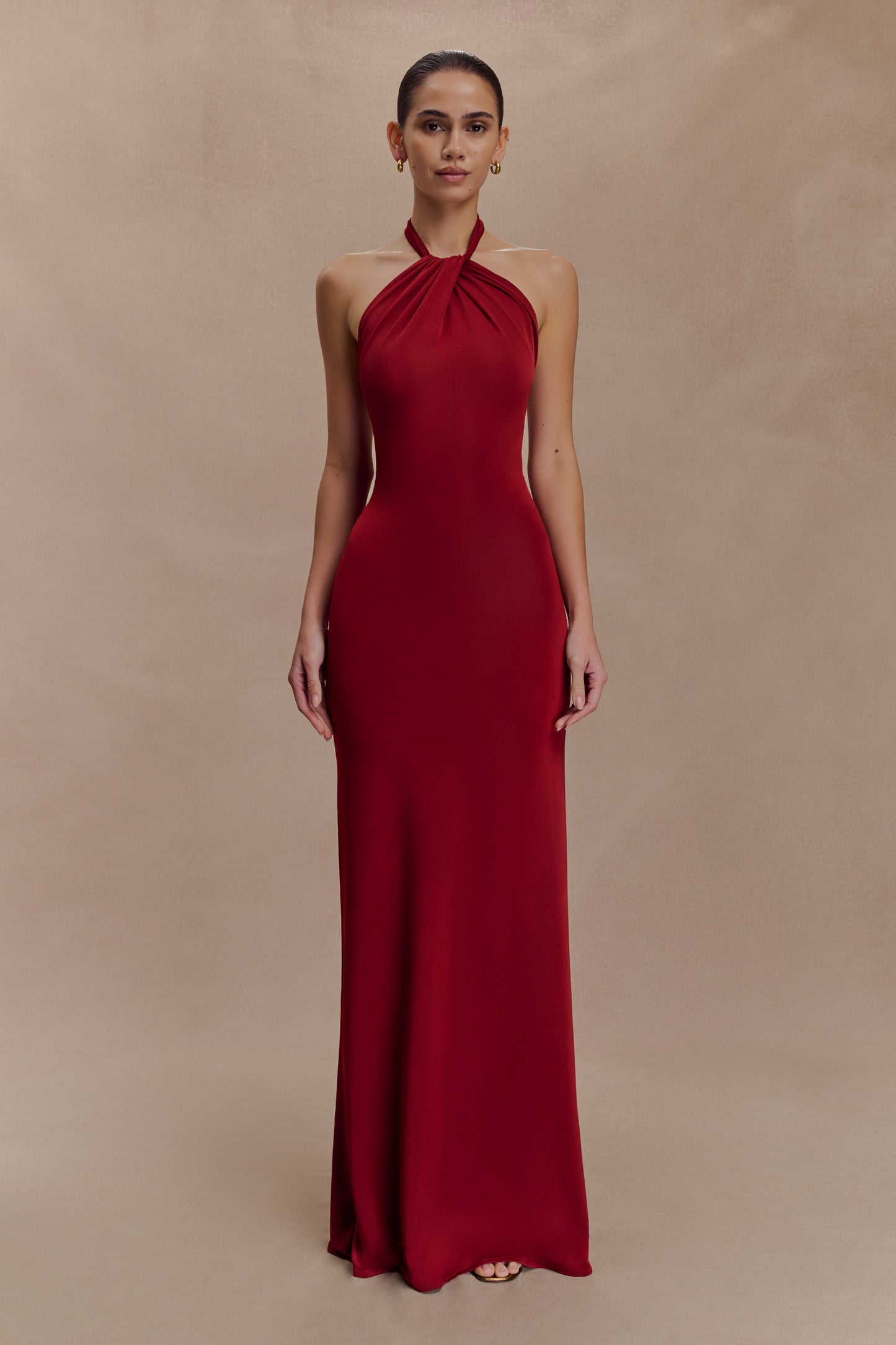 Robe Maxi Halter Élyna à Volants - Rouge Foncé