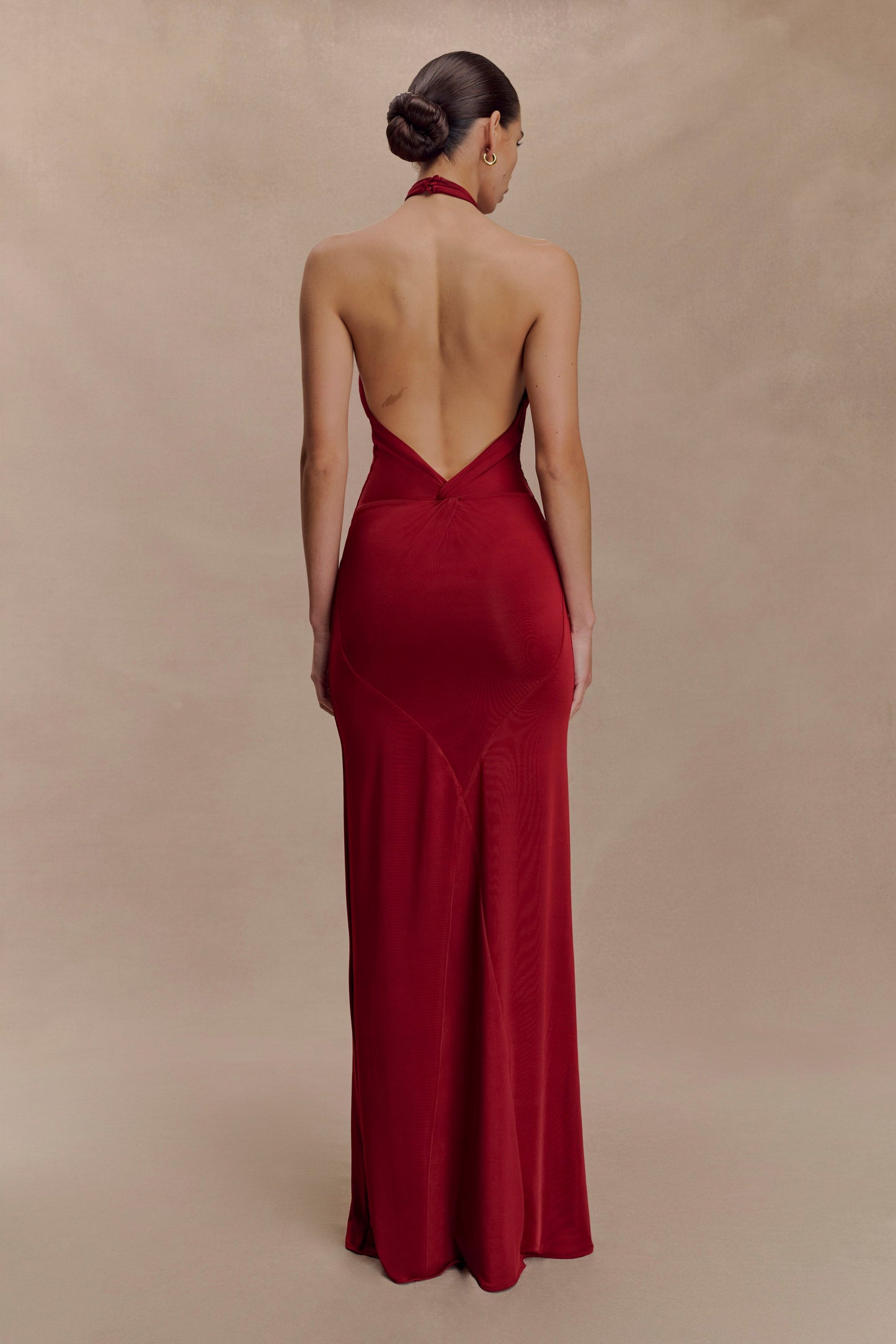 Robe Maxi Halter Élyna à Volants - Rouge Foncé
