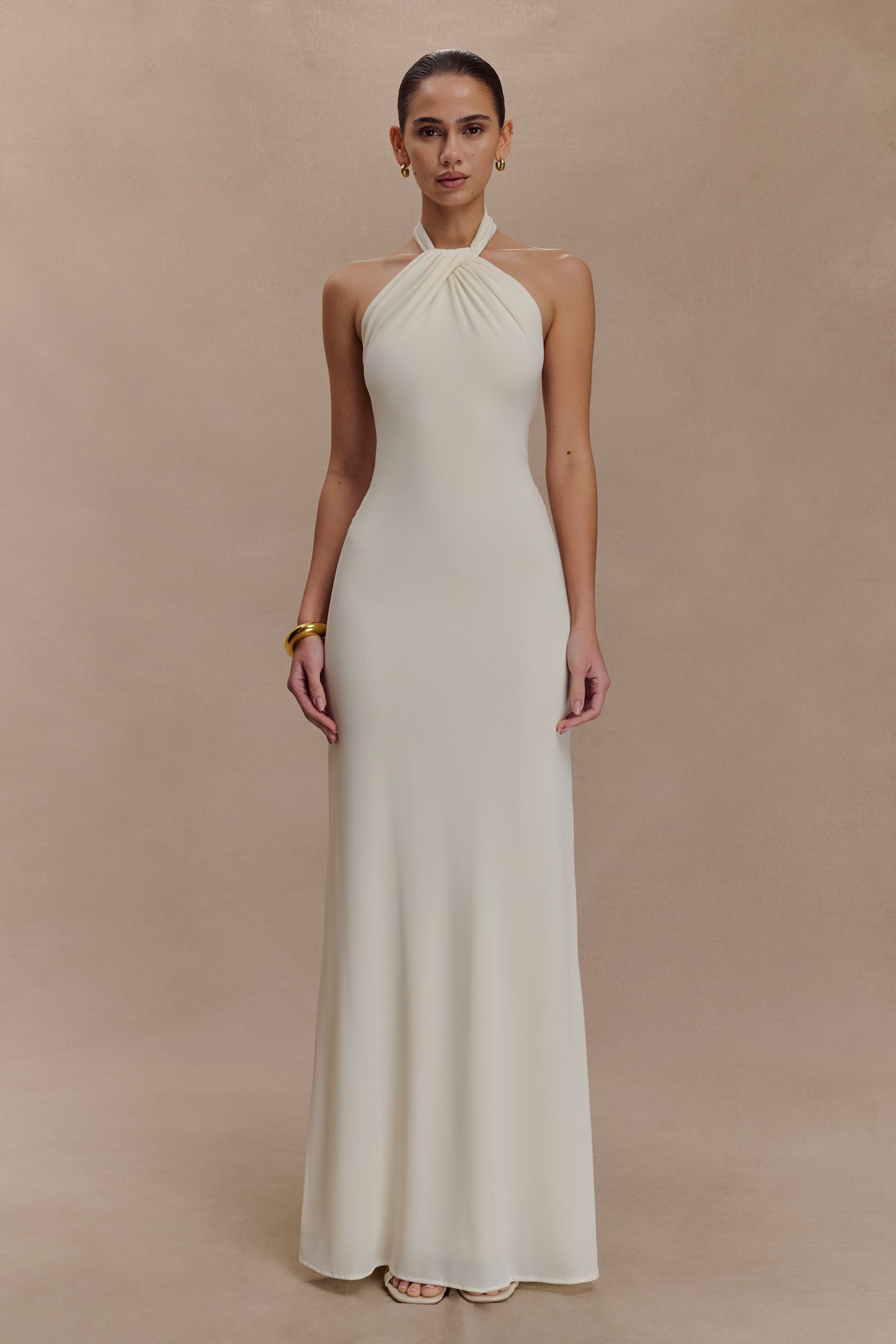 Robe Maxi Halter Élyna à Volants - Ivoire
