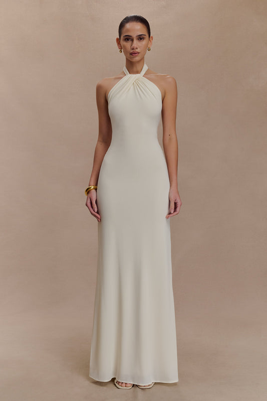 Robe Maxi Halter Élyna à Volants - Ivoire