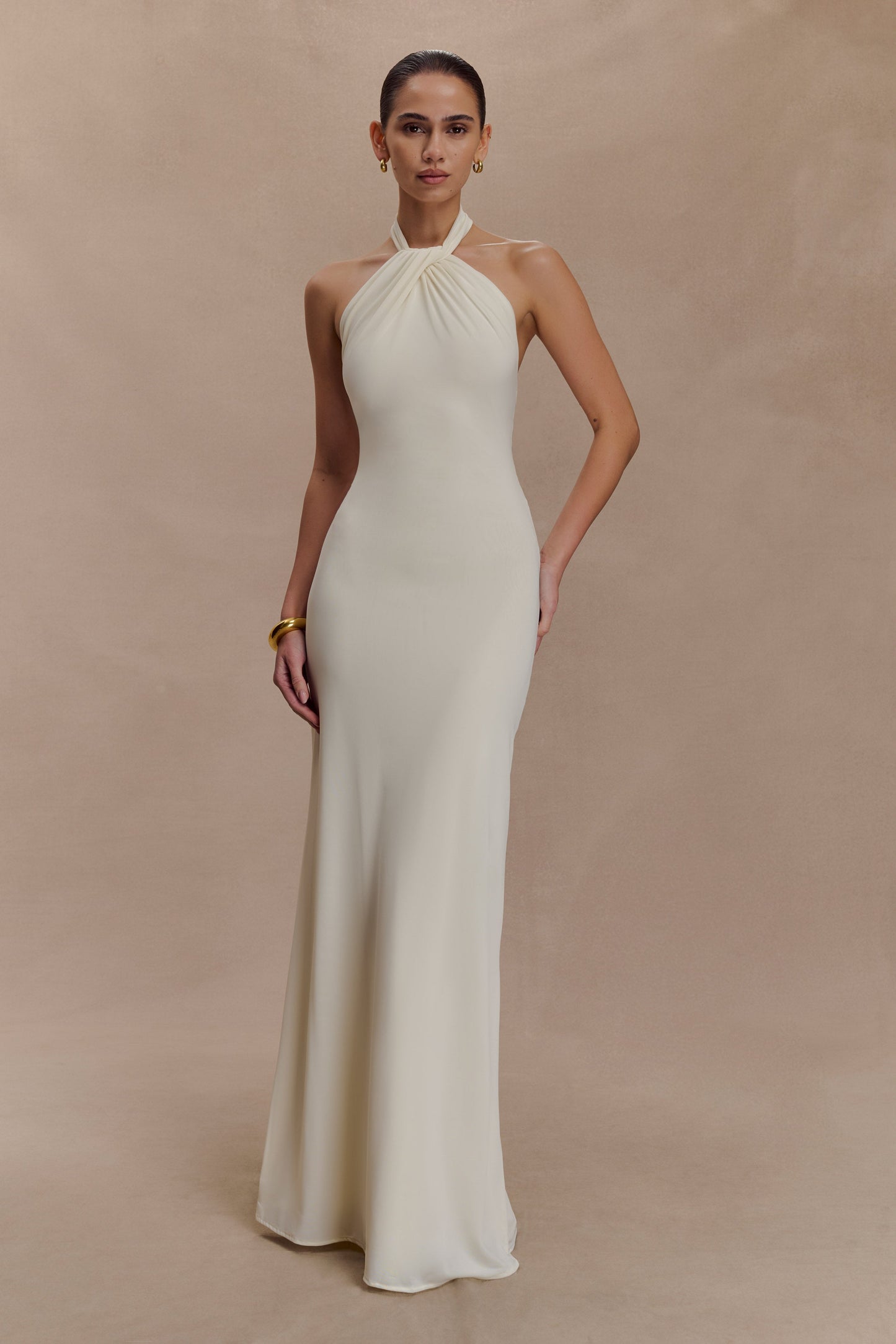 Robe Maxi Halter Élyna à Volants - Ivoire