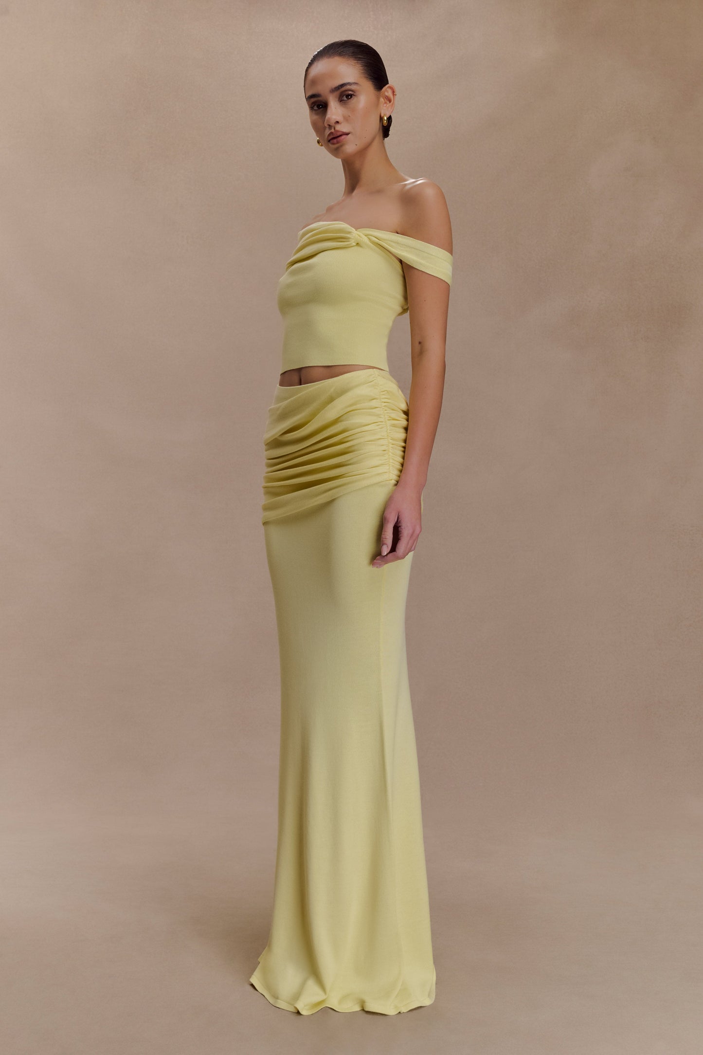 Jupe Maxi en Tricot à Plis Irene - Citron