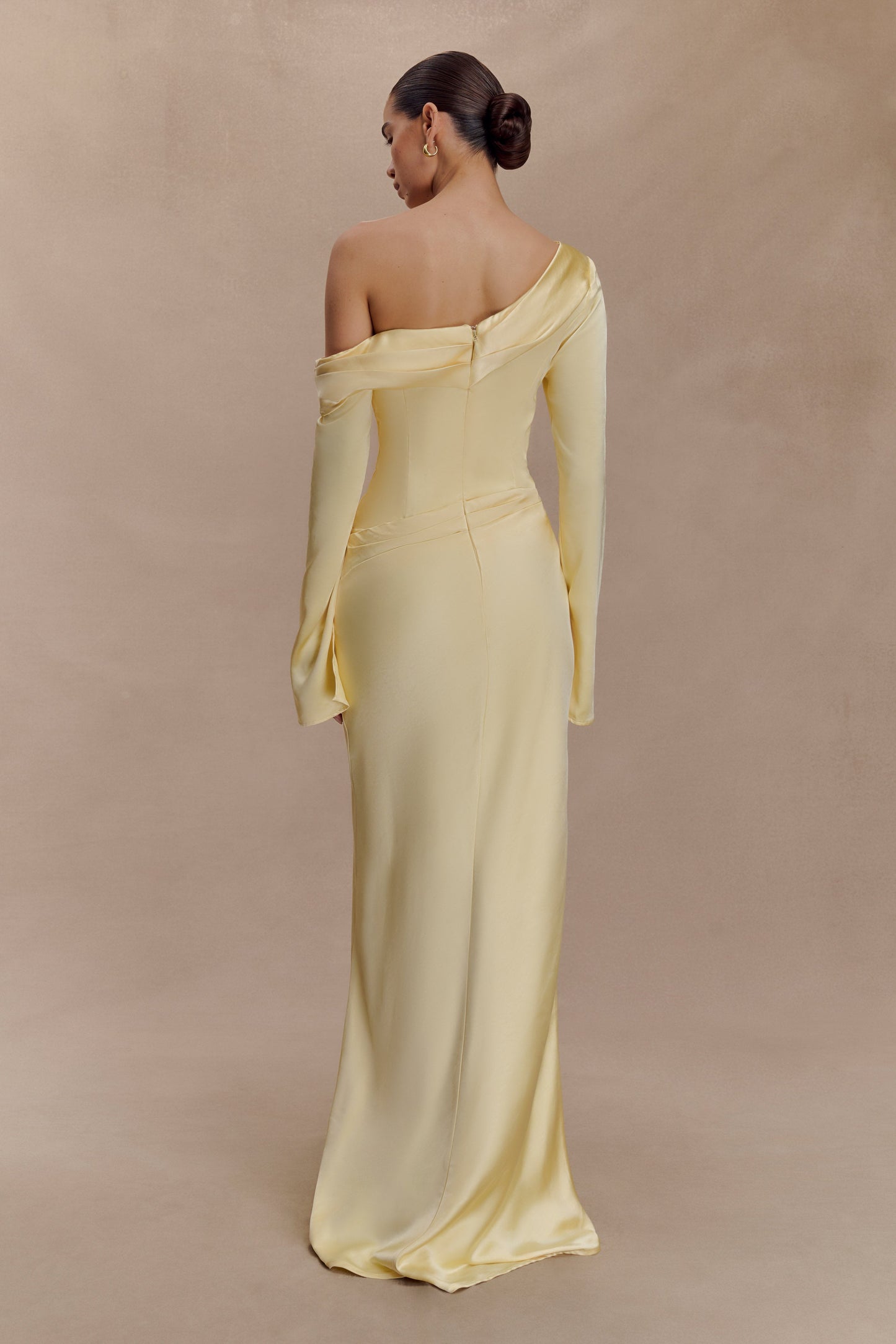 Iris Robe Maxi Satin à Manches Longues - Citron