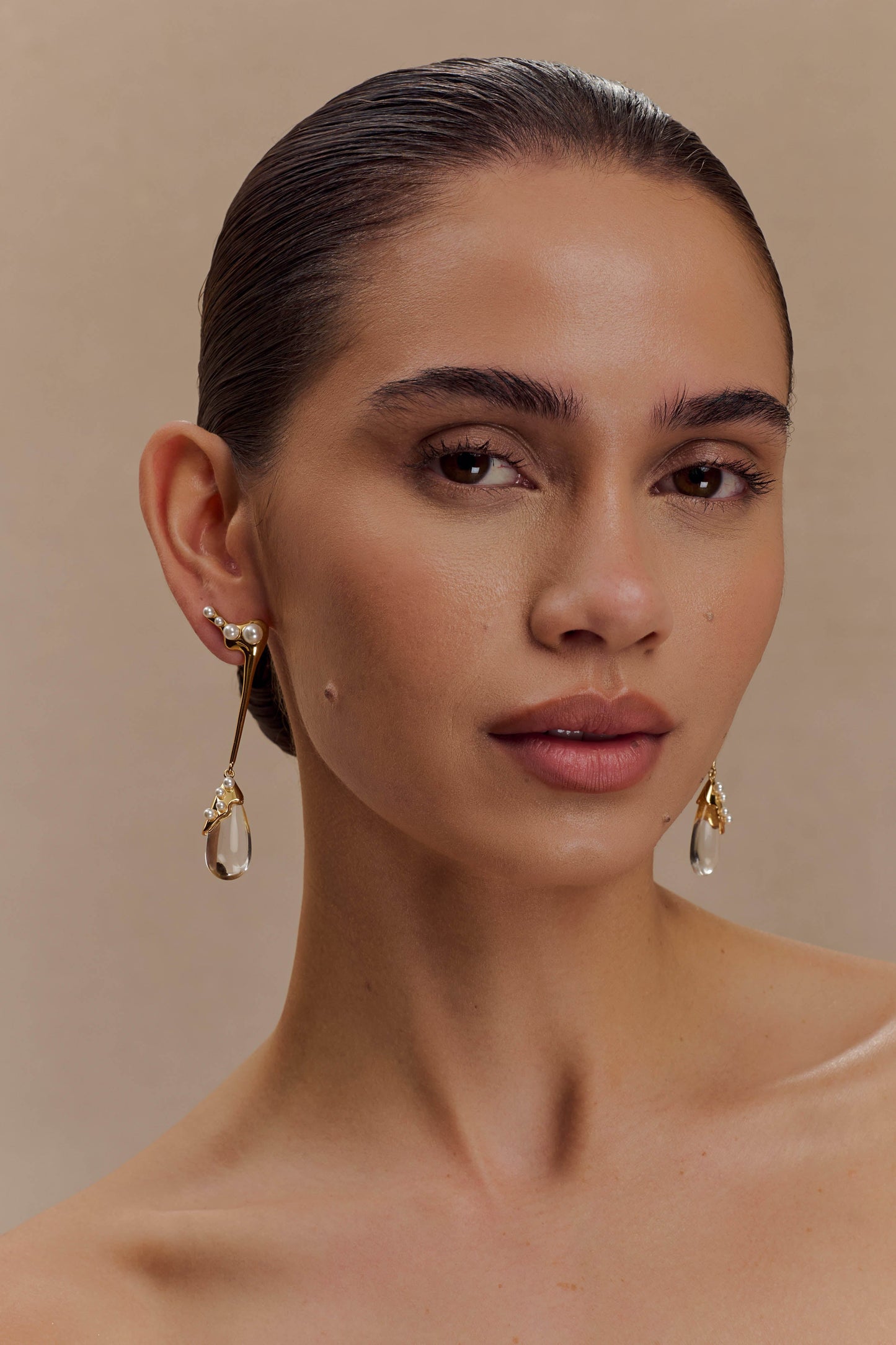 Boucles d'oreilles perles pendantantes Adelaide - Or