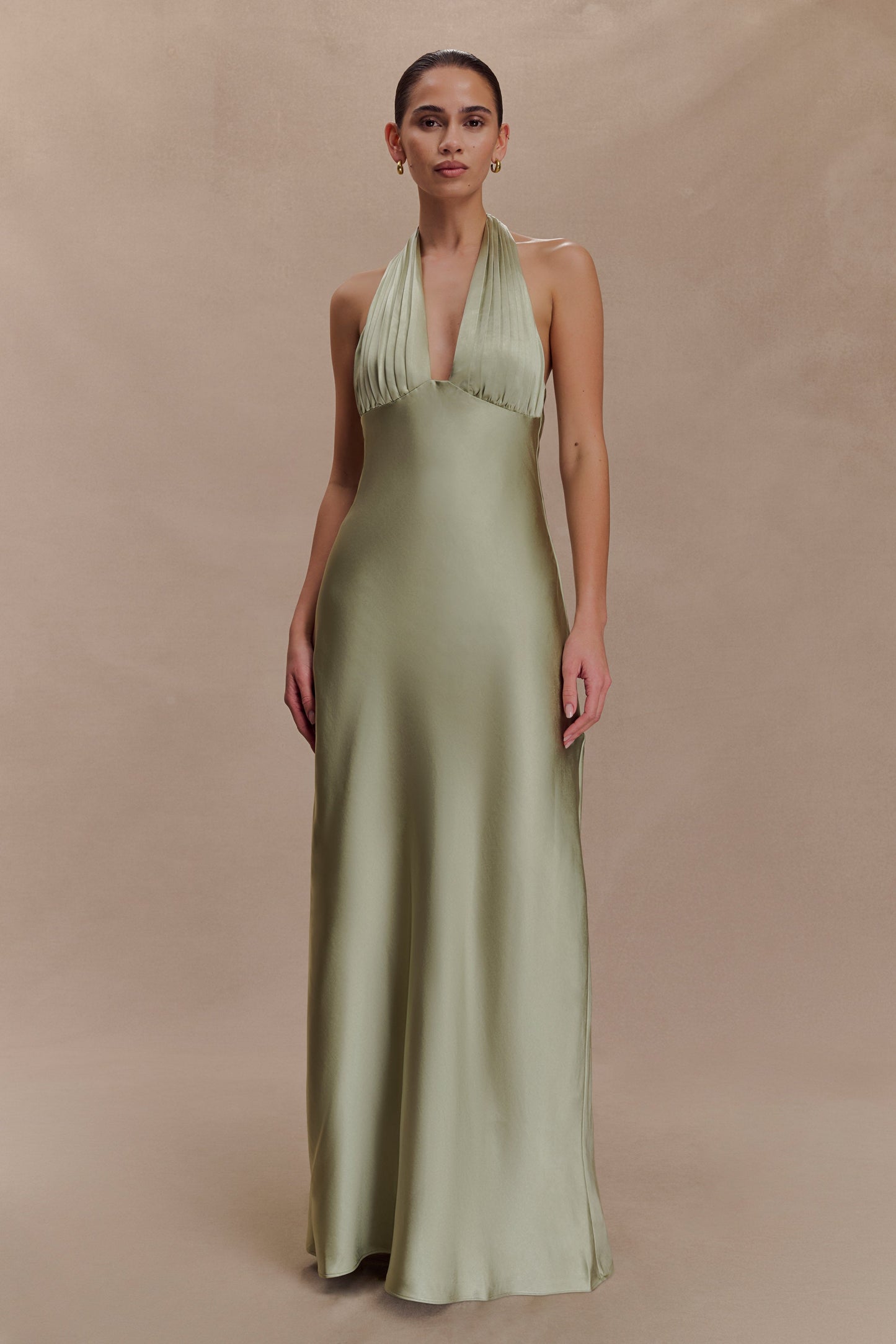 Alice Robe Maxi en Satin avec Décolleté Halter - SAGE