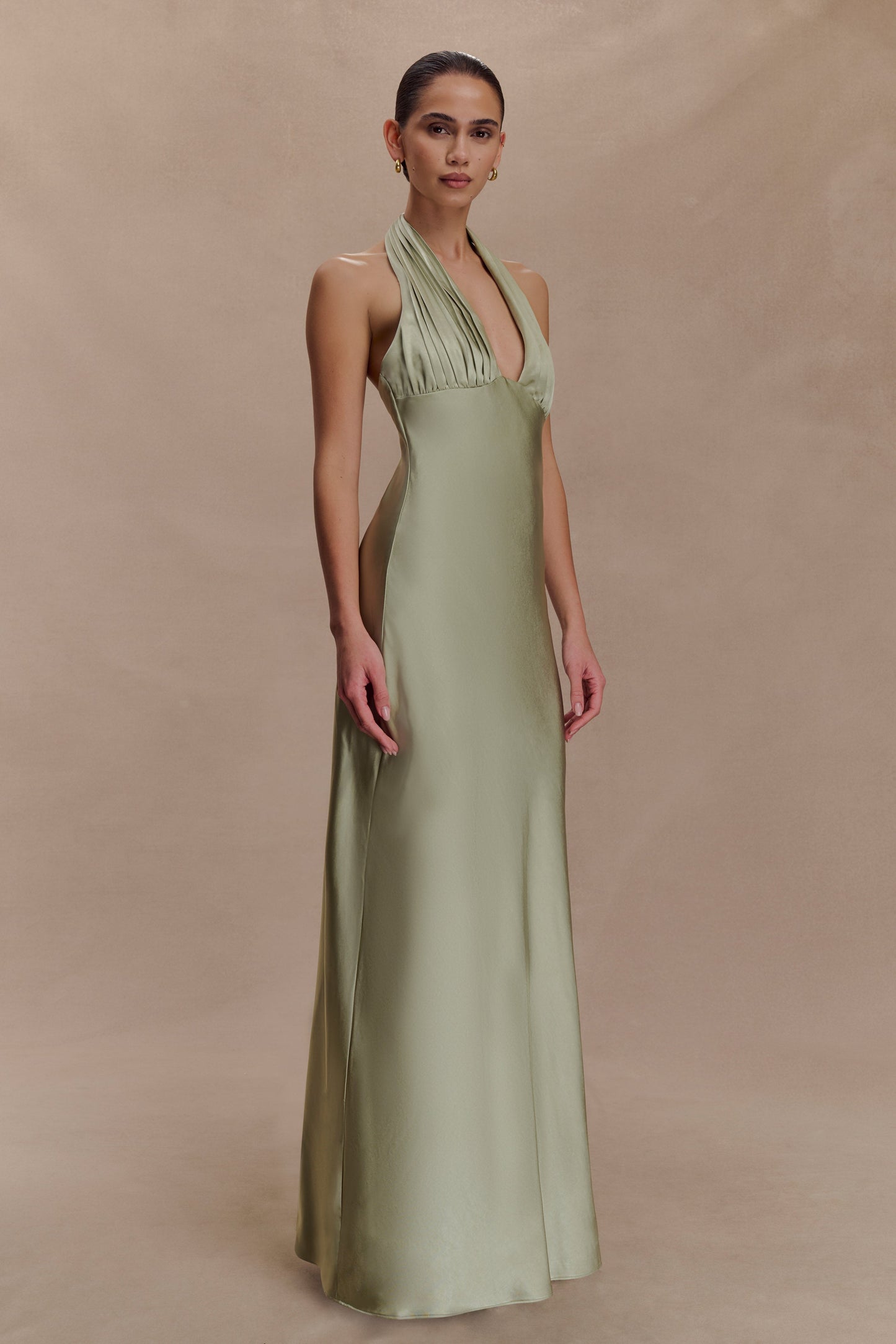 Alice Robe Maxi en Satin avec Décolleté Halter - SAGE