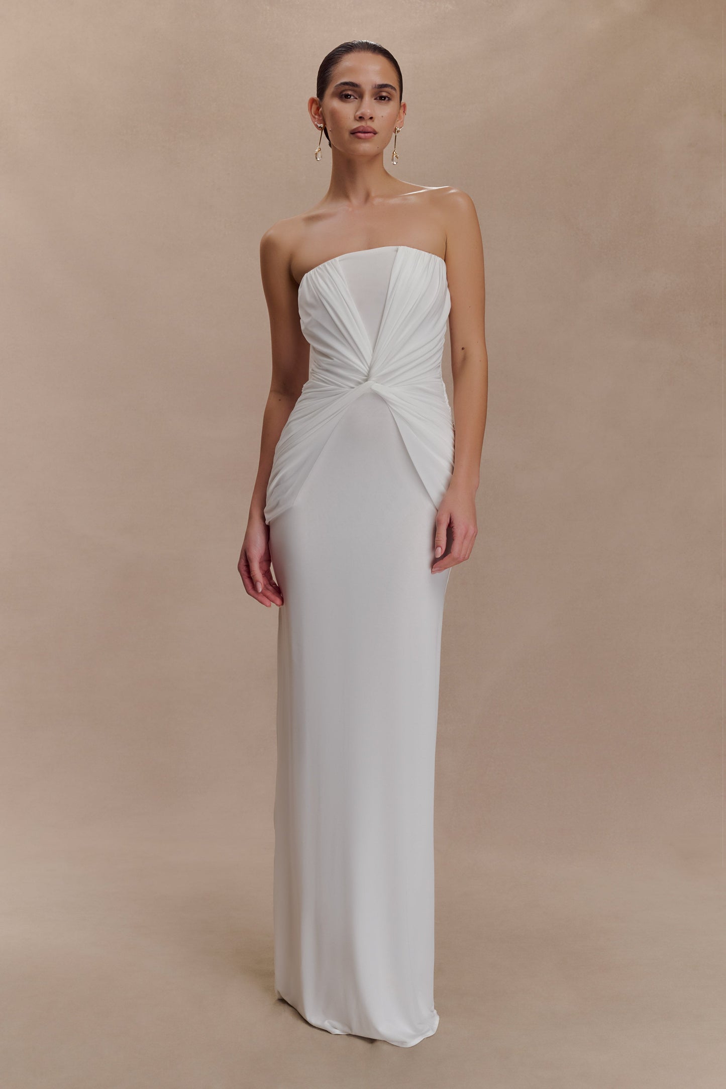Robe Maxi Mirren sans bretelles et fluide - Blanche
