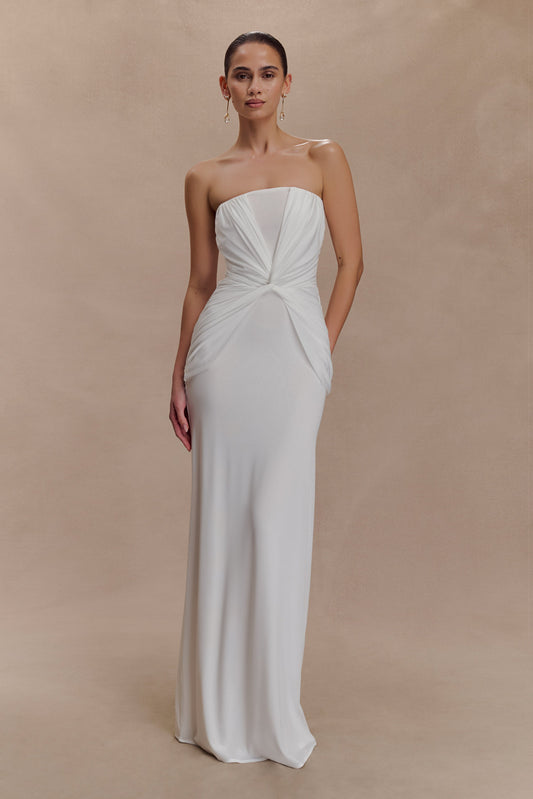 Robe Maxi Mirren sans bretelles et fluide - Blanche