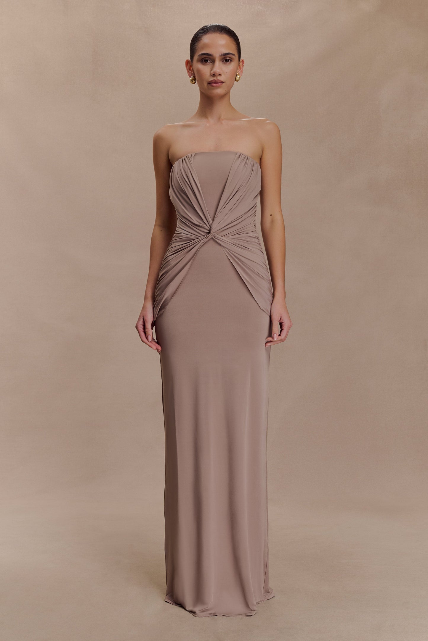 Robe Maxi Mirren sans bretelles et fluide - Bronze