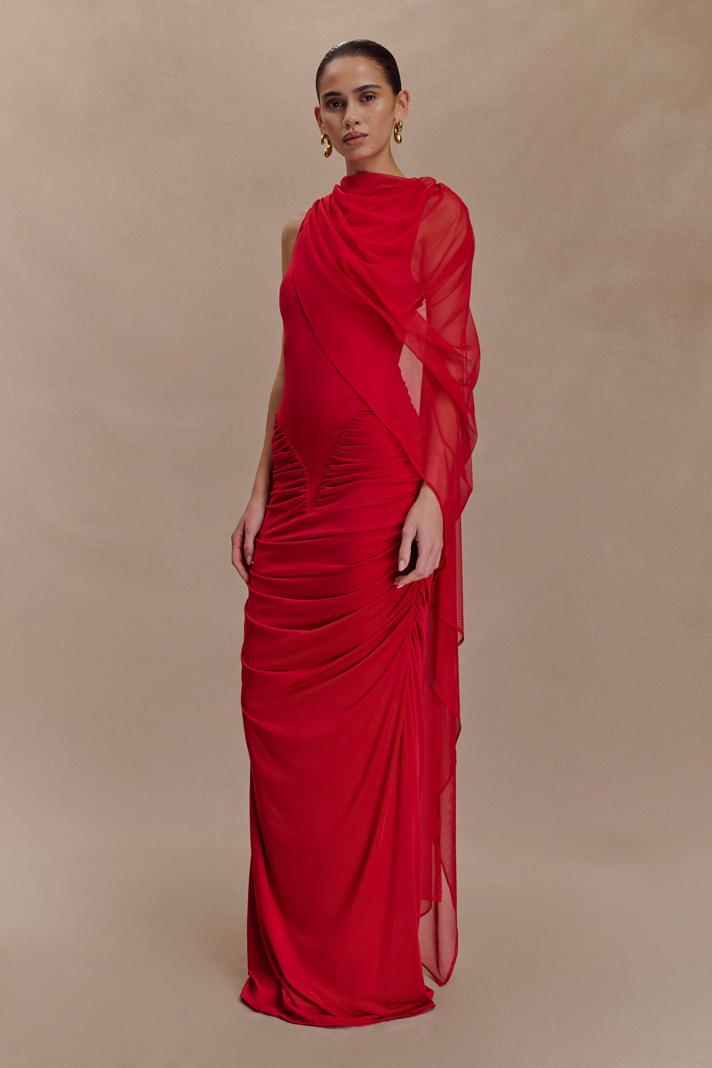 Amandine Robe Maxi Étroite à Plis - Rubis
