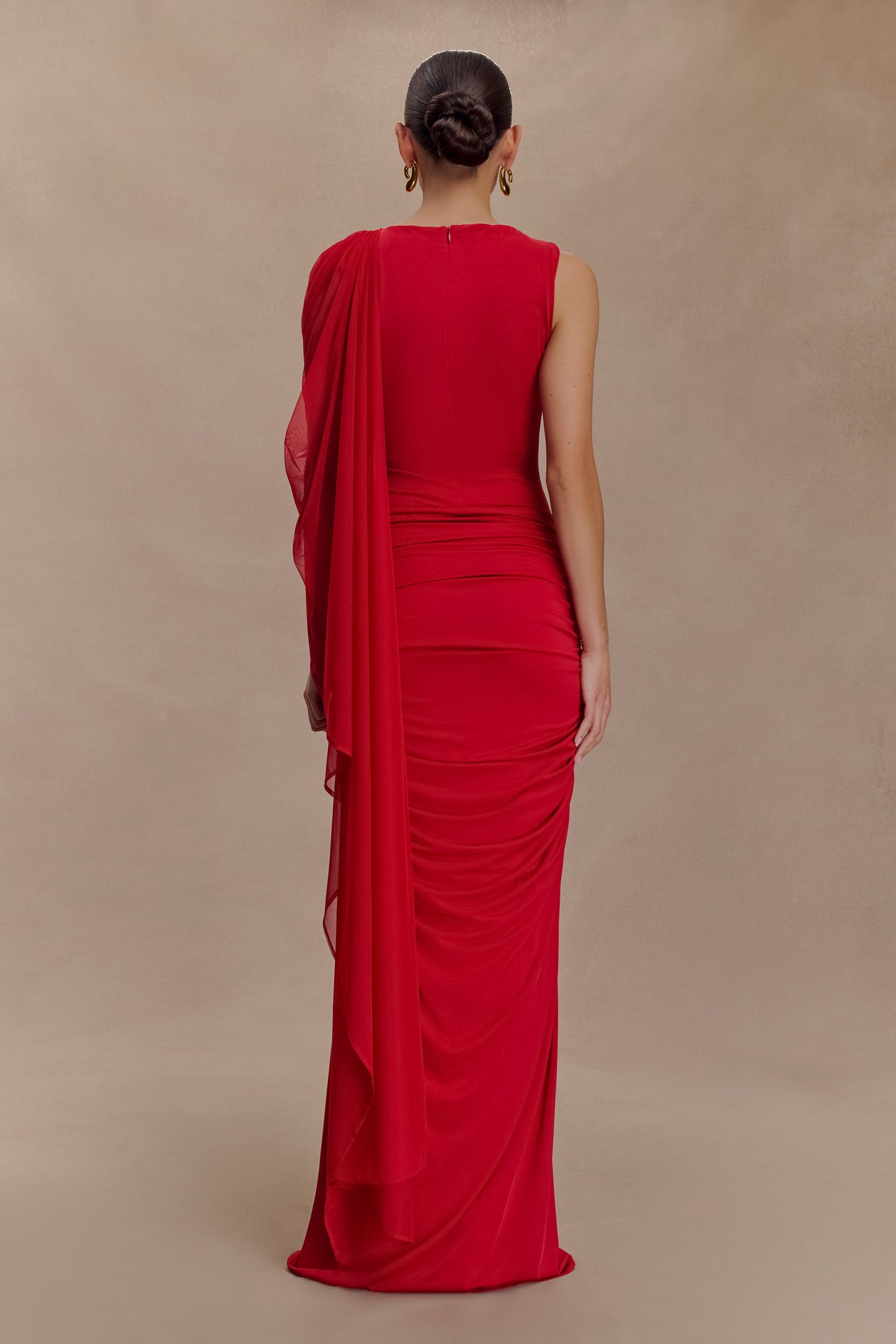 Amandine Robe Maxi Étroite à Plis - Rubis