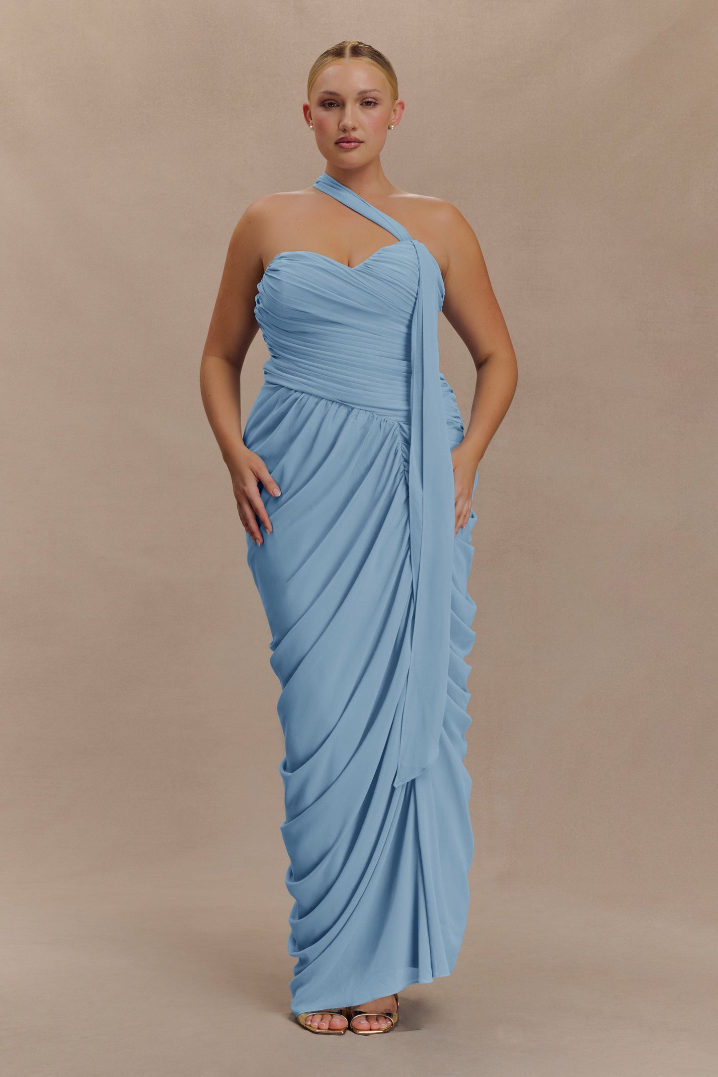 Robe Maxi en Chiffon à Volants Micaela - Bleu de l'Alaska