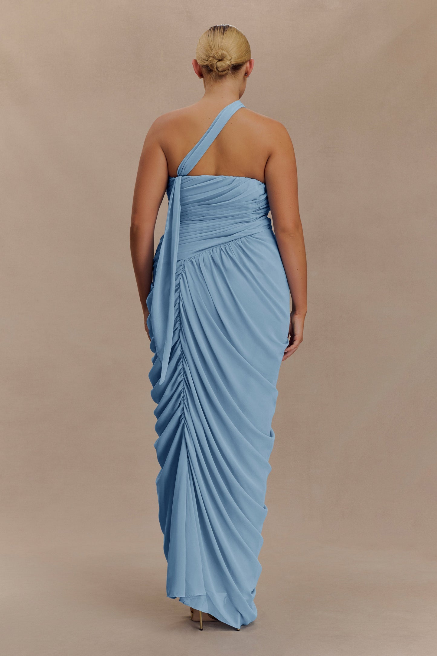Robe Maxi en Chiffon à Volants Micaela - Bleu de l'Alaska