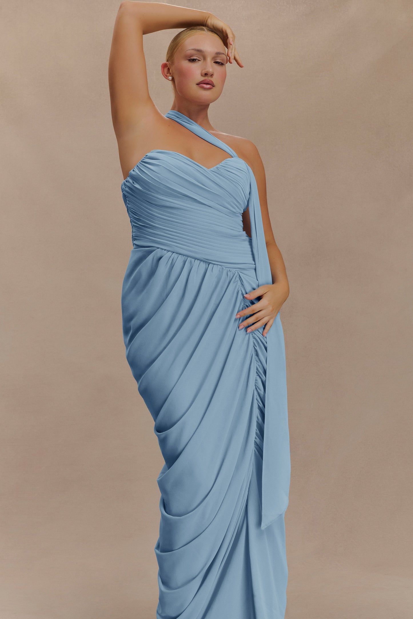 Robe Maxi en Chiffon à Volants Micaela - Bleu de l'Alaska