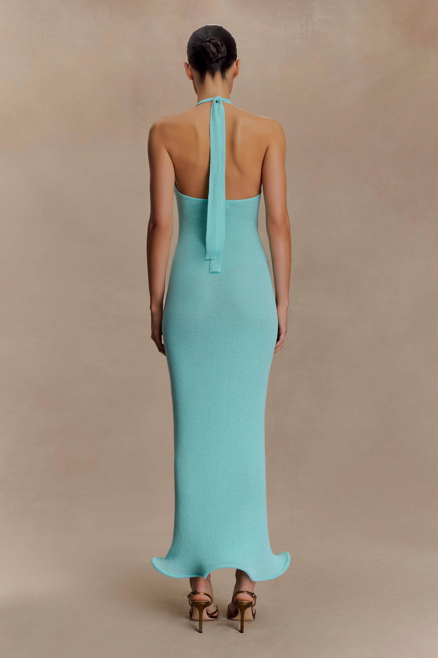 Robe Maxi Tricotée à Col Haut Melodie - Bleu Cyan