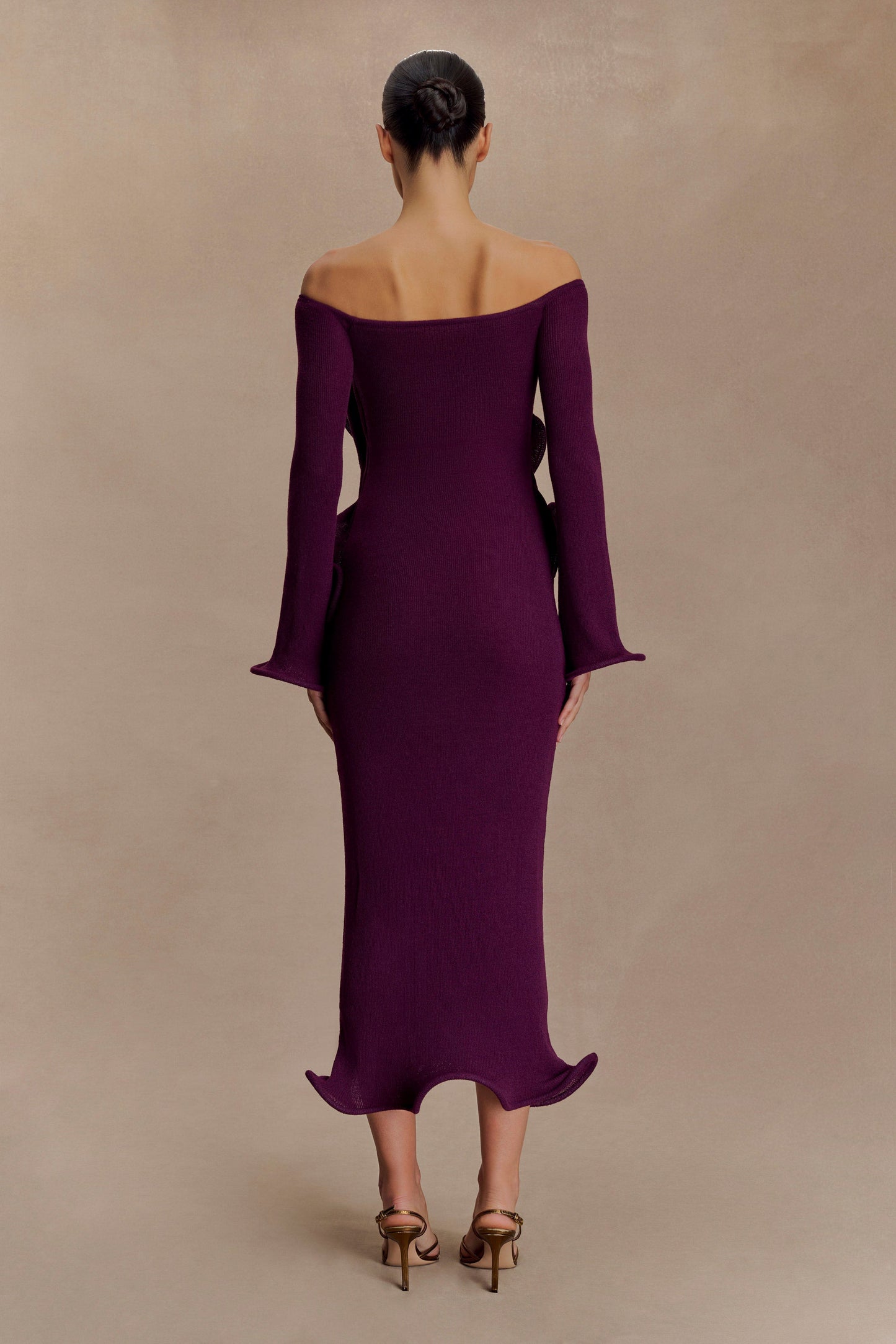 Sandrine Robe Maxi Tricoté Décolleté Croisé - Prune