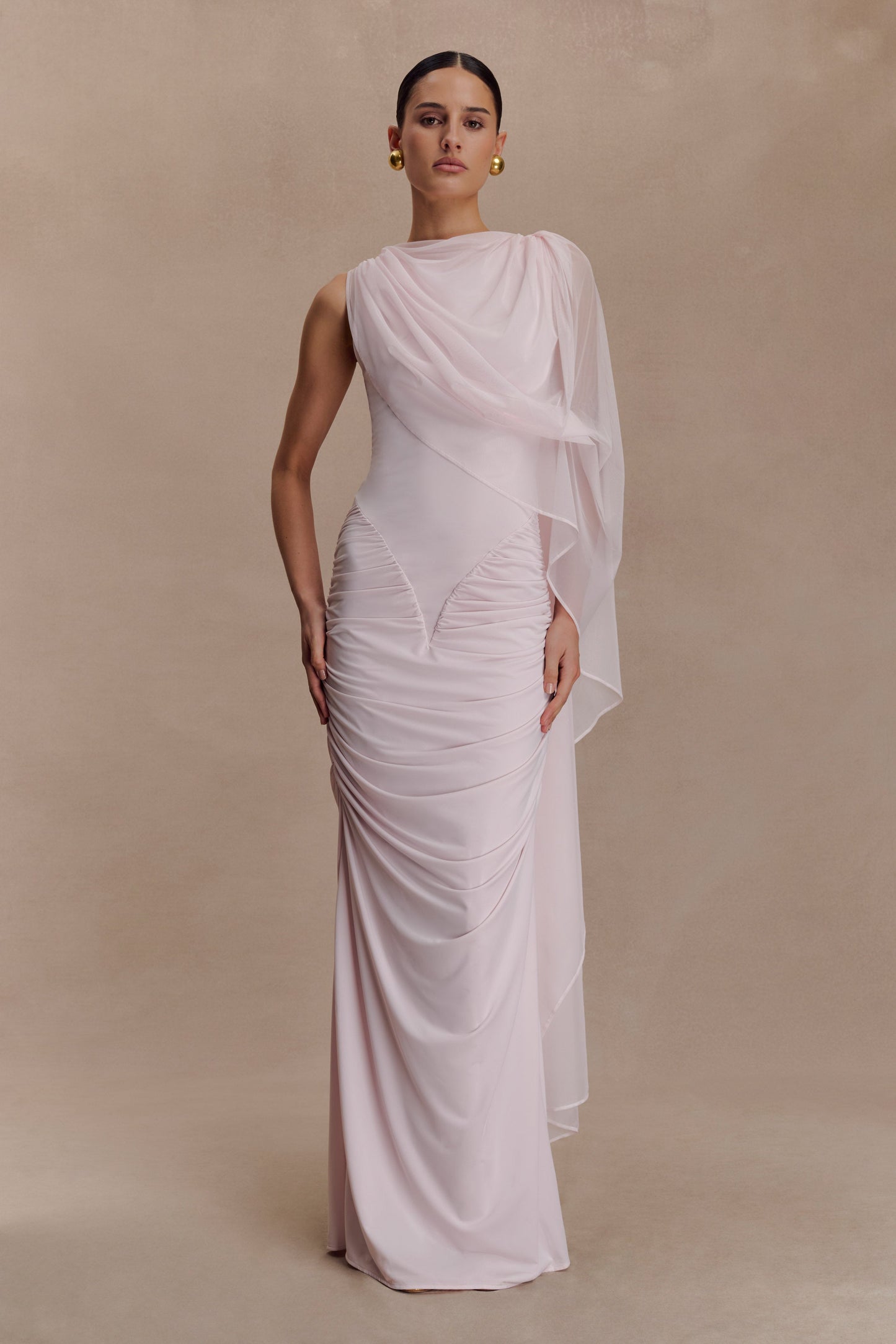 Amandine Robe Maxi Étroite à Fronces - Rose Pâle