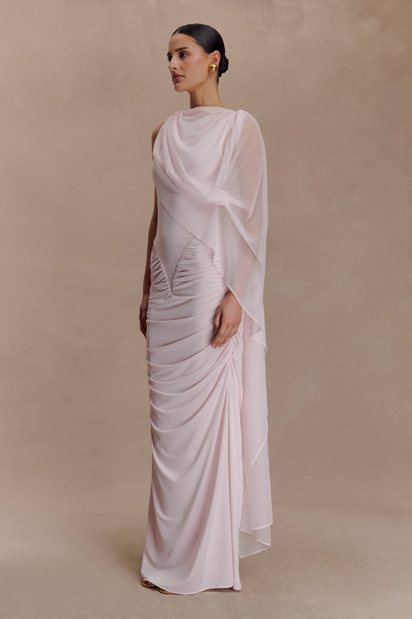 Amandine Robe Maxi Étroite à Fronces - Rose Pâle