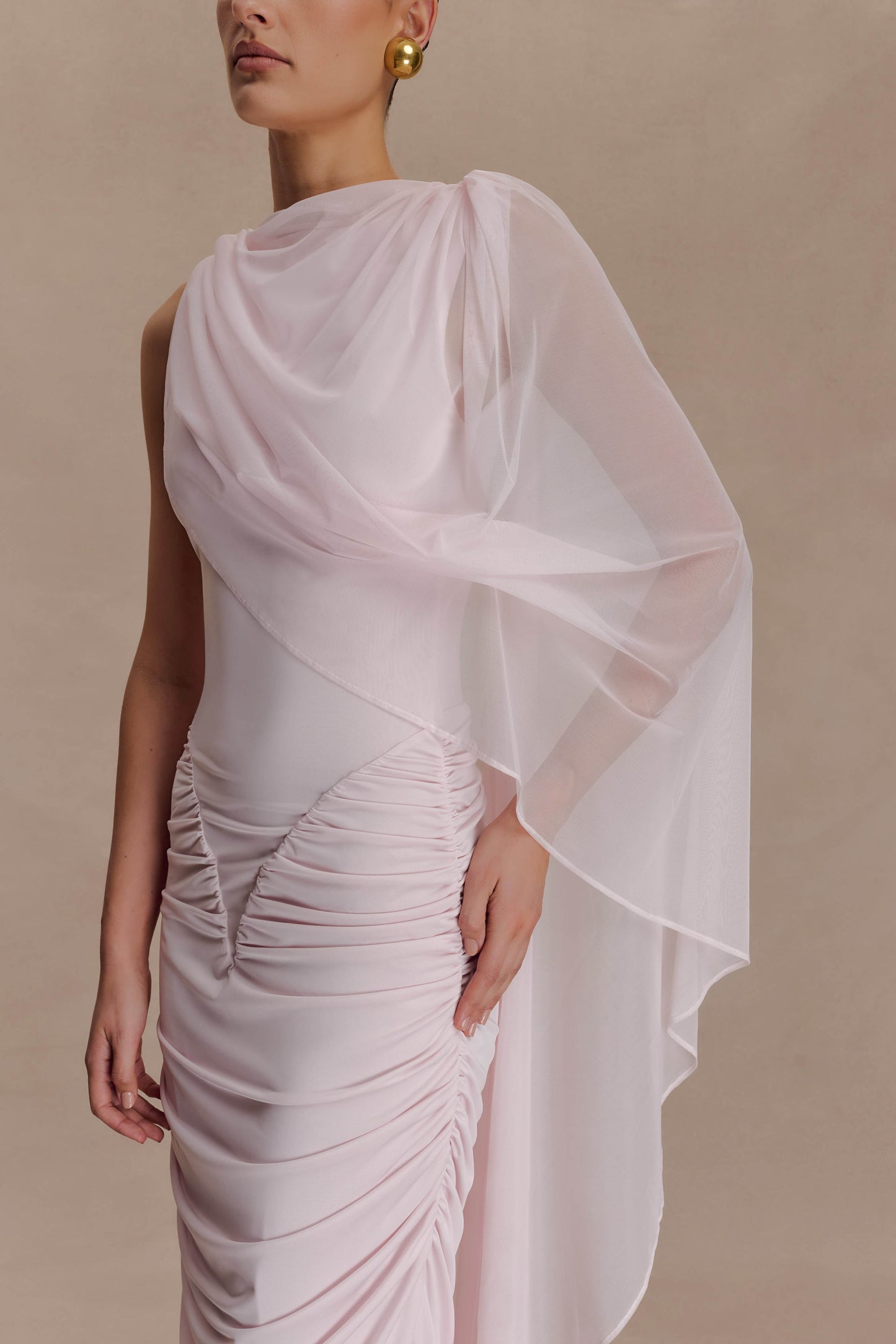 Amandine Robe Maxi Étroite à Fronces - Rose Pâle